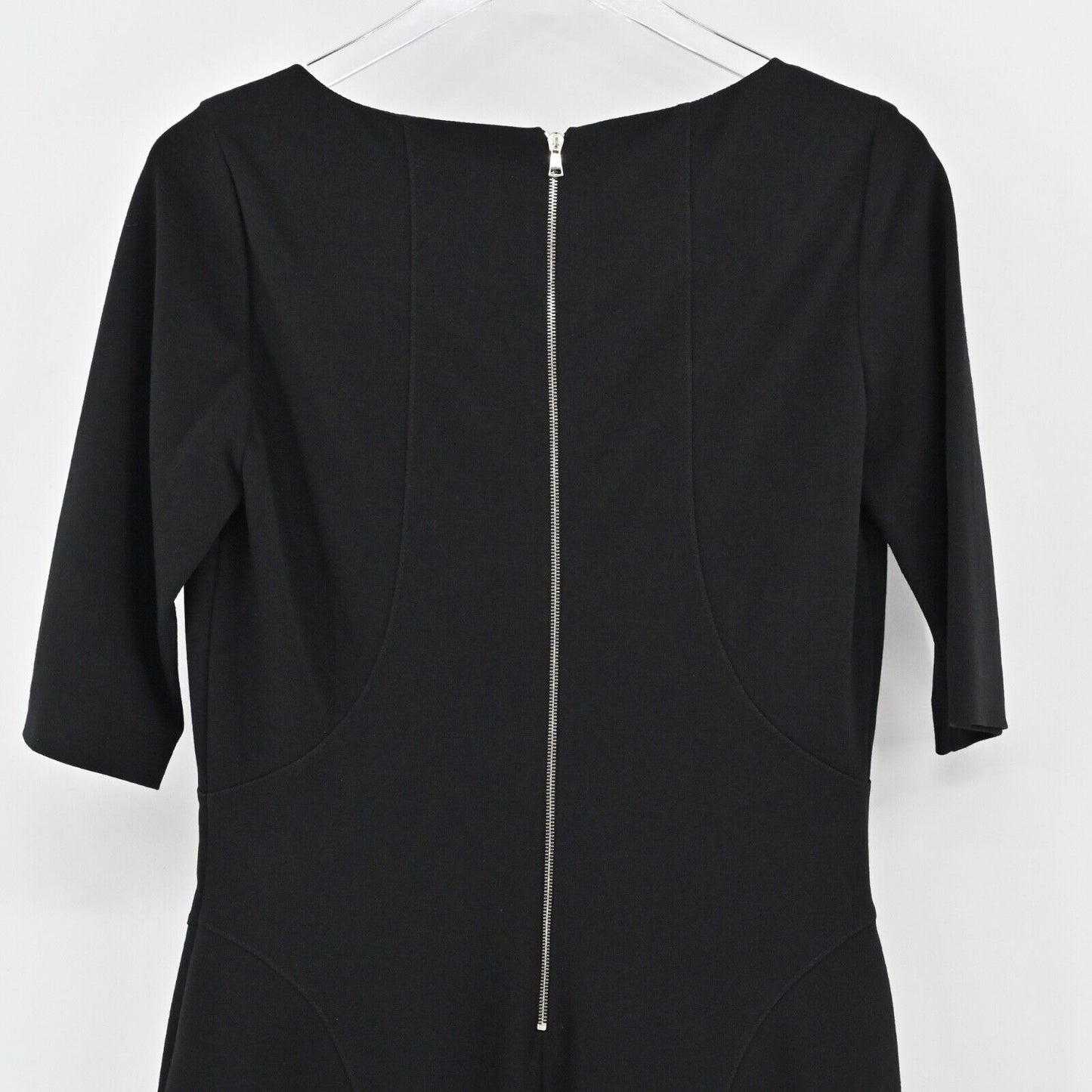LES COPAINS Dress Size 44 Black V Neck Half Sleeve Knee Length Zip Sheath Career
