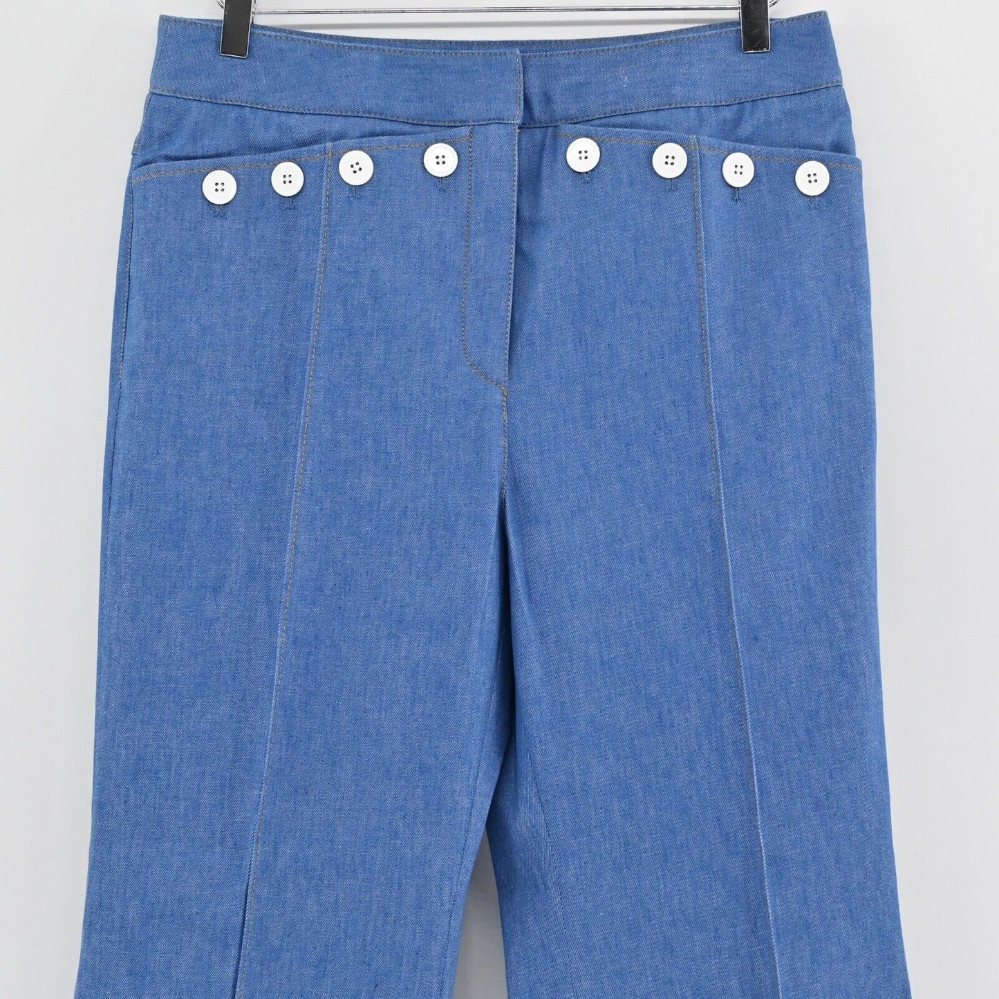 DEREK LAM Jeans Womens Sz 10 Wide Leg Sailor Button High Rise Flare Retro $795