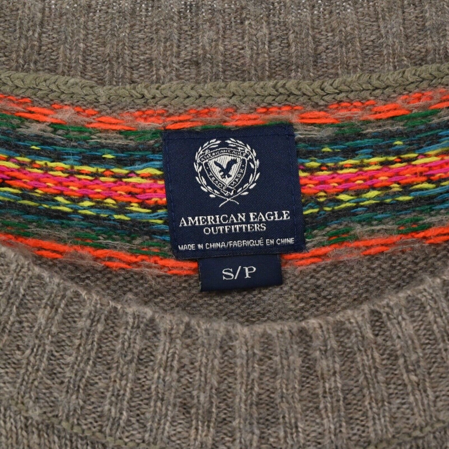 AMERICAN EAGLE Sweater Womens Size S Neon Fair Isle Wool Blend Boat Neck Retro
