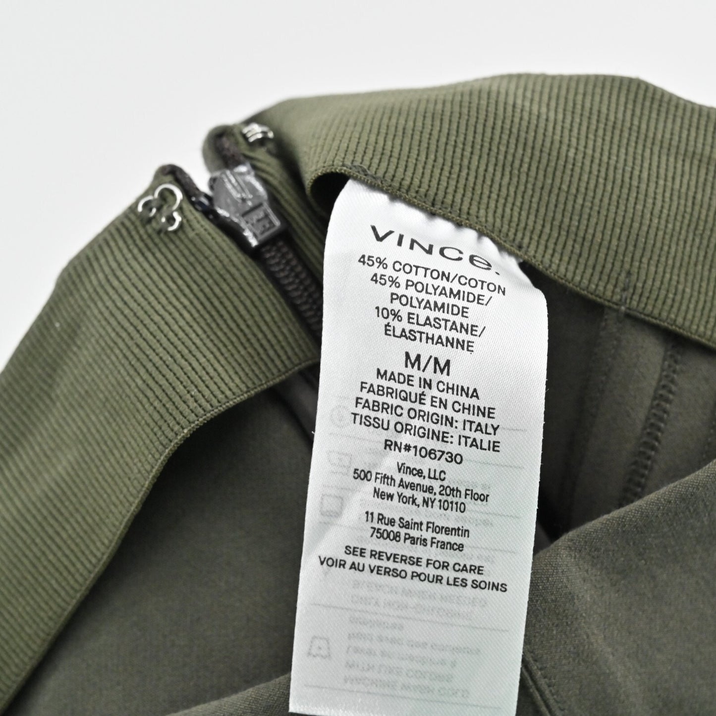 VINCE Pants Womens Size M Olive Green Skinny Stretch Back Slit Ankle Minimalist