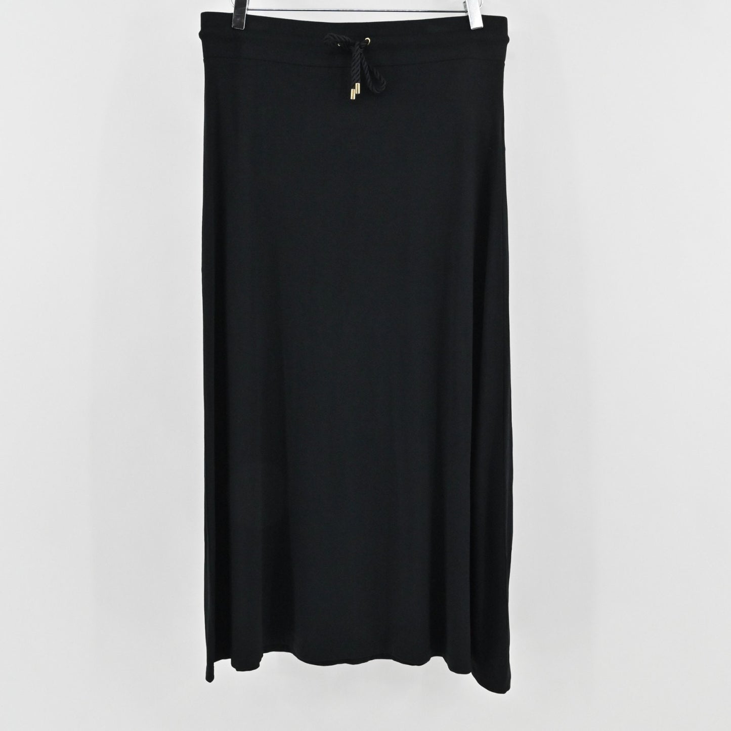 Ralph Lauren Black Maxi Skirt Size M Petite Drawstring Solid Lagenlook Boho LRL