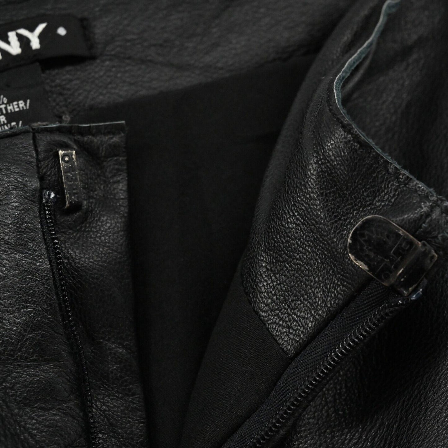 DKNY Pants Womens Size 4 Solid Black Genuine Leather Mid Rise Classic Boot Cut