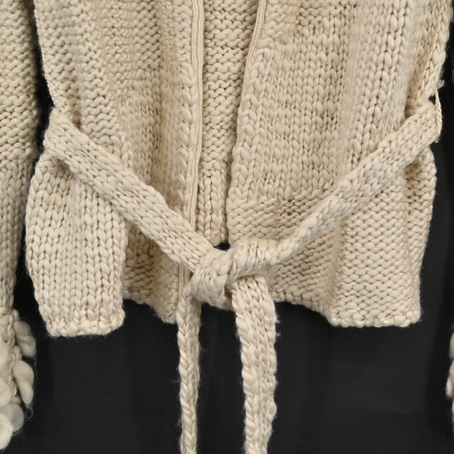 ZARA Womens Sweater Size S Fringing Cardigan Belted Cream Wool Blend Boho NEW