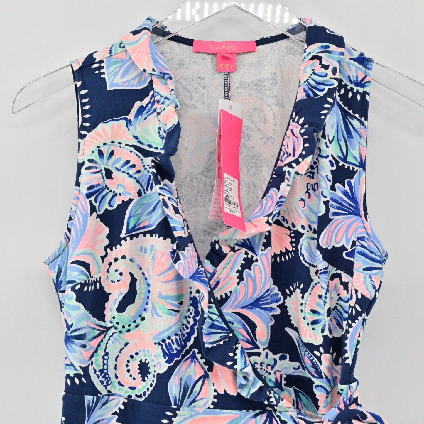 LILLY PULITZER Dress Womens Size XS Romee Wrap Blue Holy Flockamolie Ruffle NEW