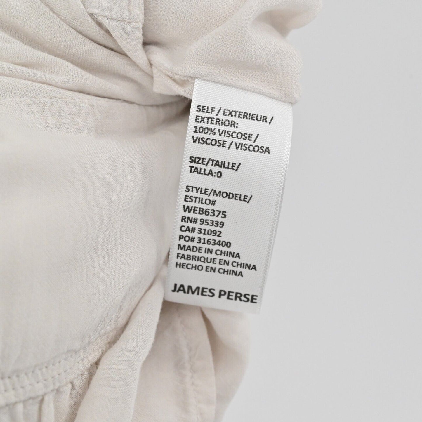 JAMES PERSE Dress Womens Sz XS Standard Pleated Ivory Short Sleeve Shift Viscose