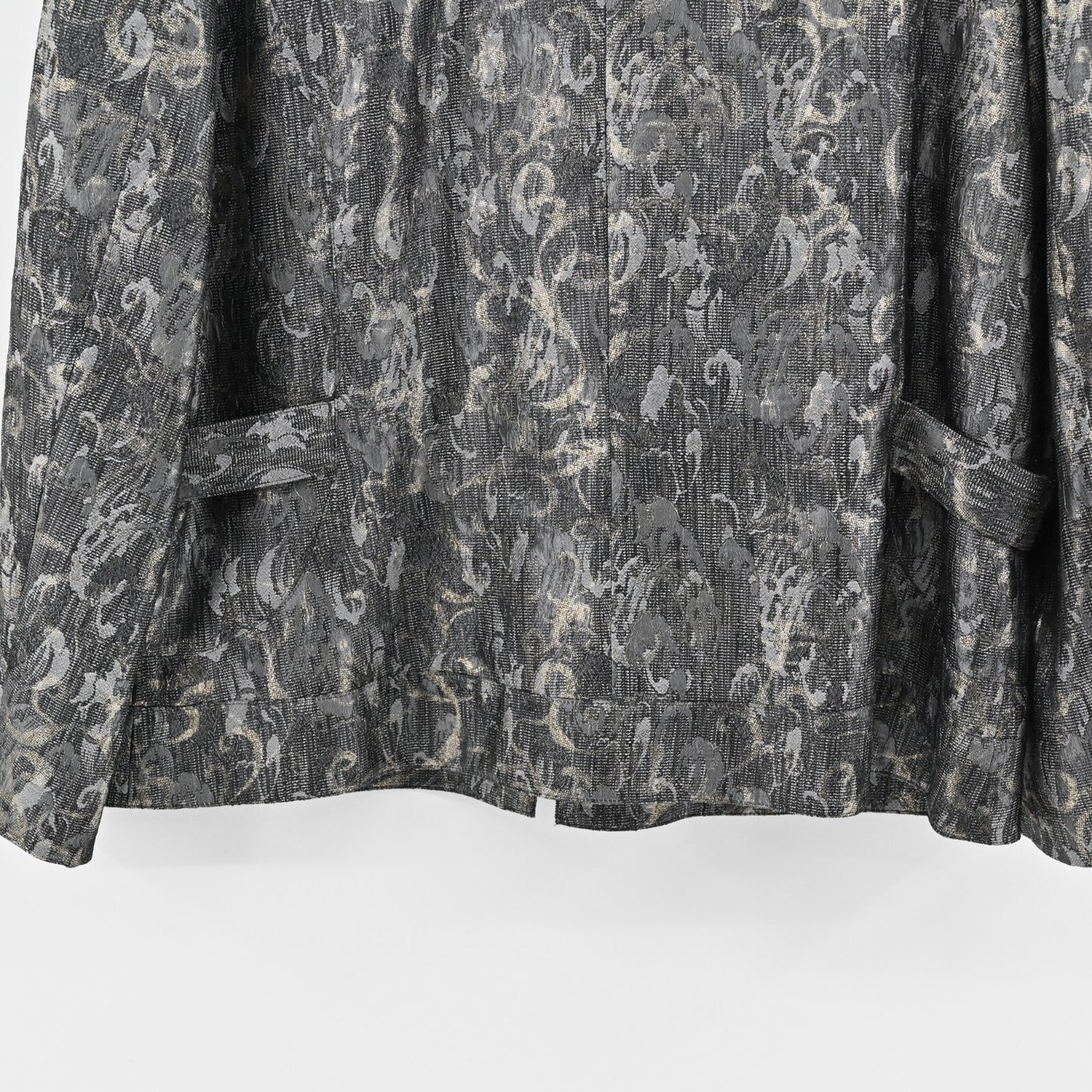 CHICOS Jacket Womens Size XL Barrett Shimmering Scroll Dark Gray Gold Zip Front