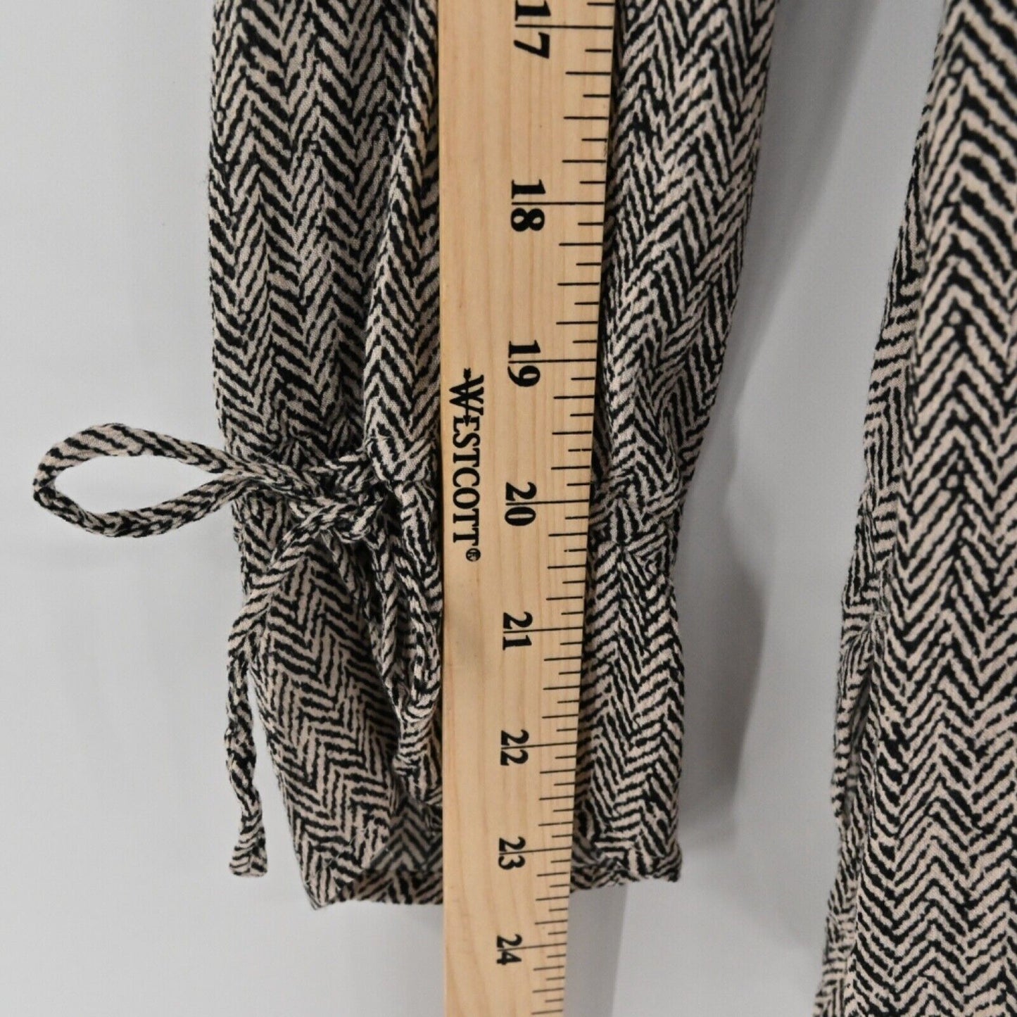 J JILL Top Womens Size M Cream Black Herringbone Button Up Long Bow Bell Sleeve