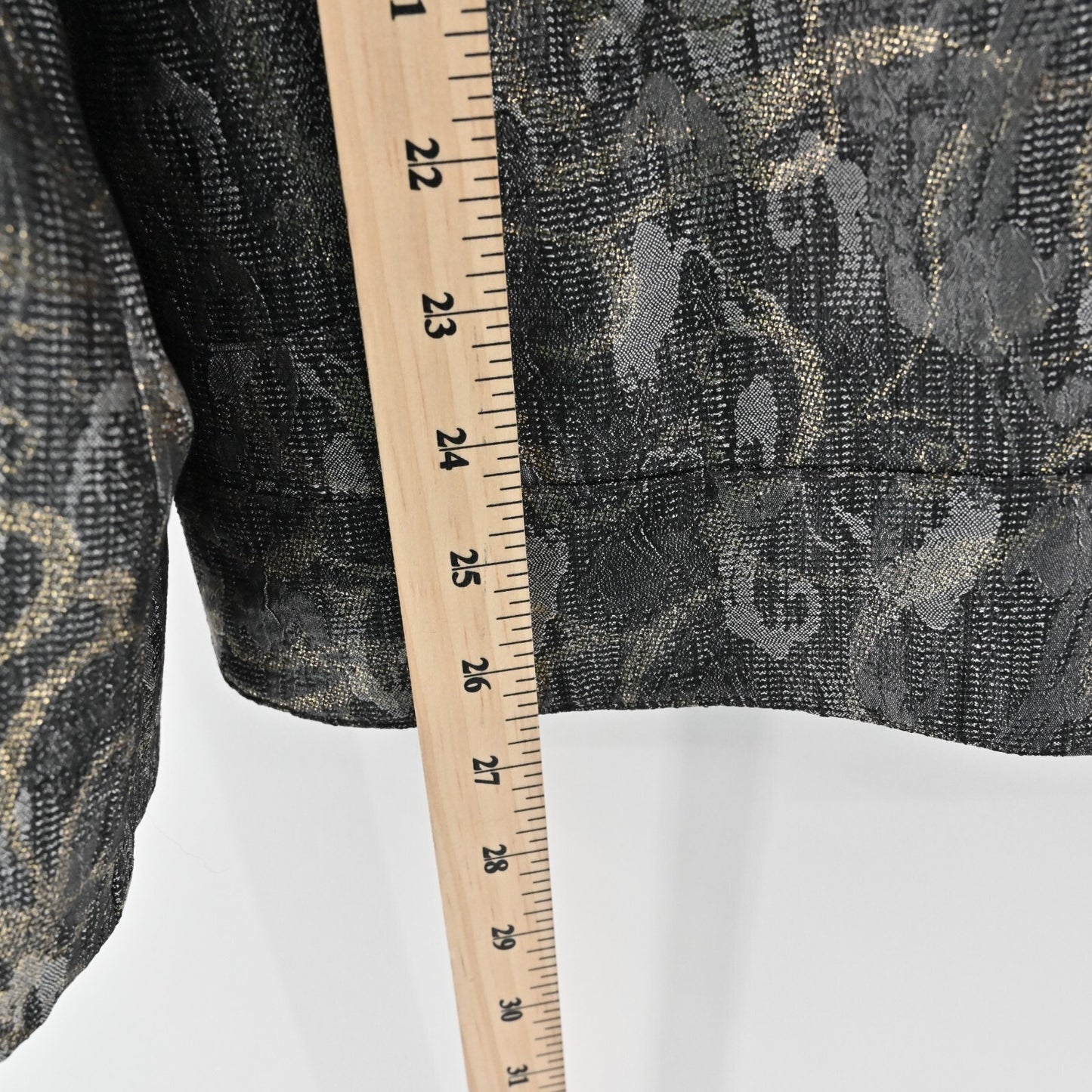 CHICOS Jacket Womens Size XL Barrett Shimmering Scroll Dark Gray Gold Zip Front