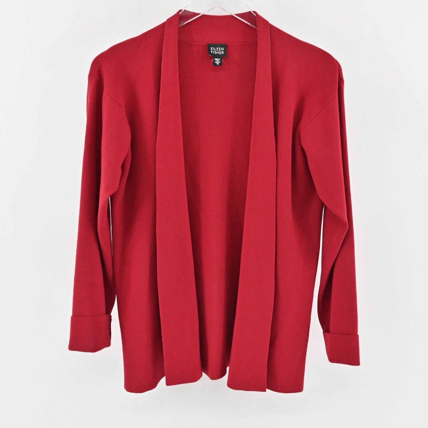 EILEEN FISHER Cardigan Womens Size S Red Italian Yarn Knit Open Front Sweater
