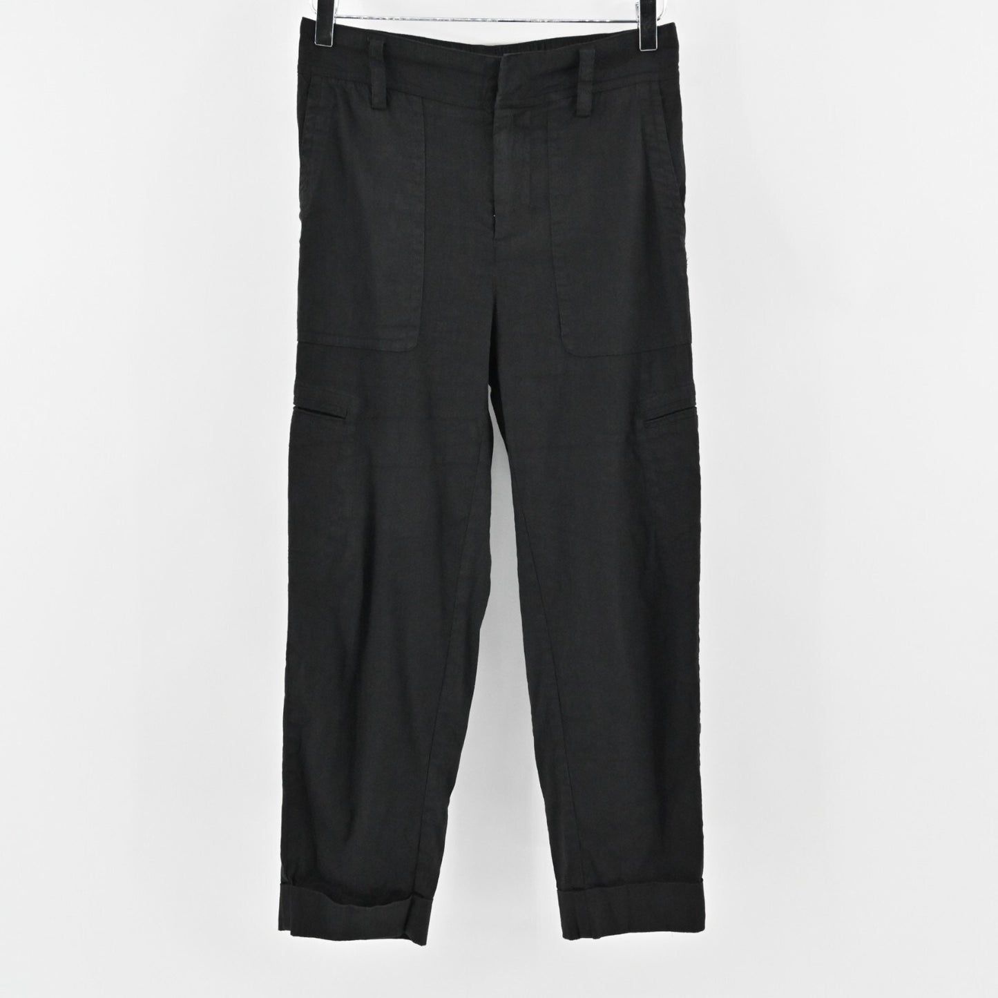 VINCE Pants Womens Size S Cropped Linen Blend Solid Black High Rise Trousers