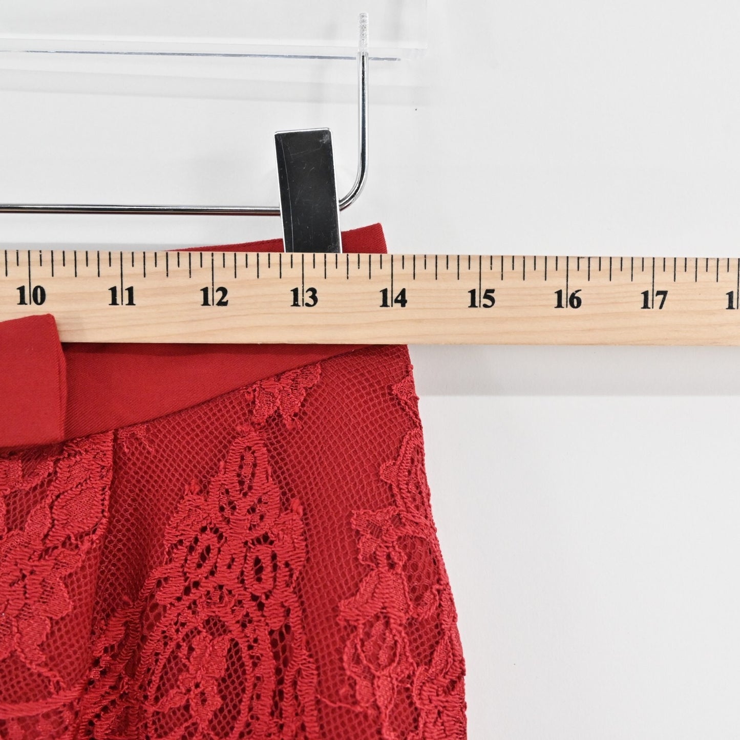 AIJEK Womens Red Pants Size S Lace Detail Straight Stretch Mid Rise Trousers