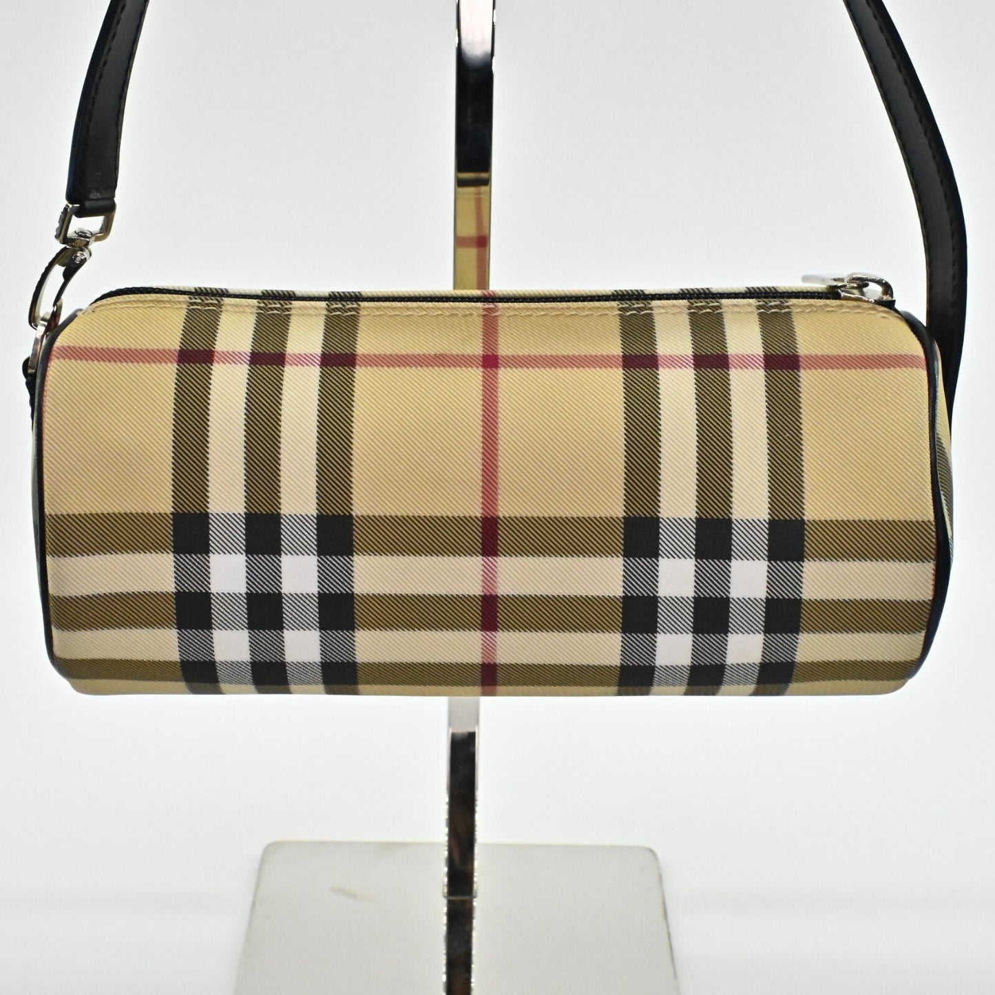 Vtg BURBERRY Mini Barrel Bag Nova Check Tan Plaid Signature Zip Closure Shoulder