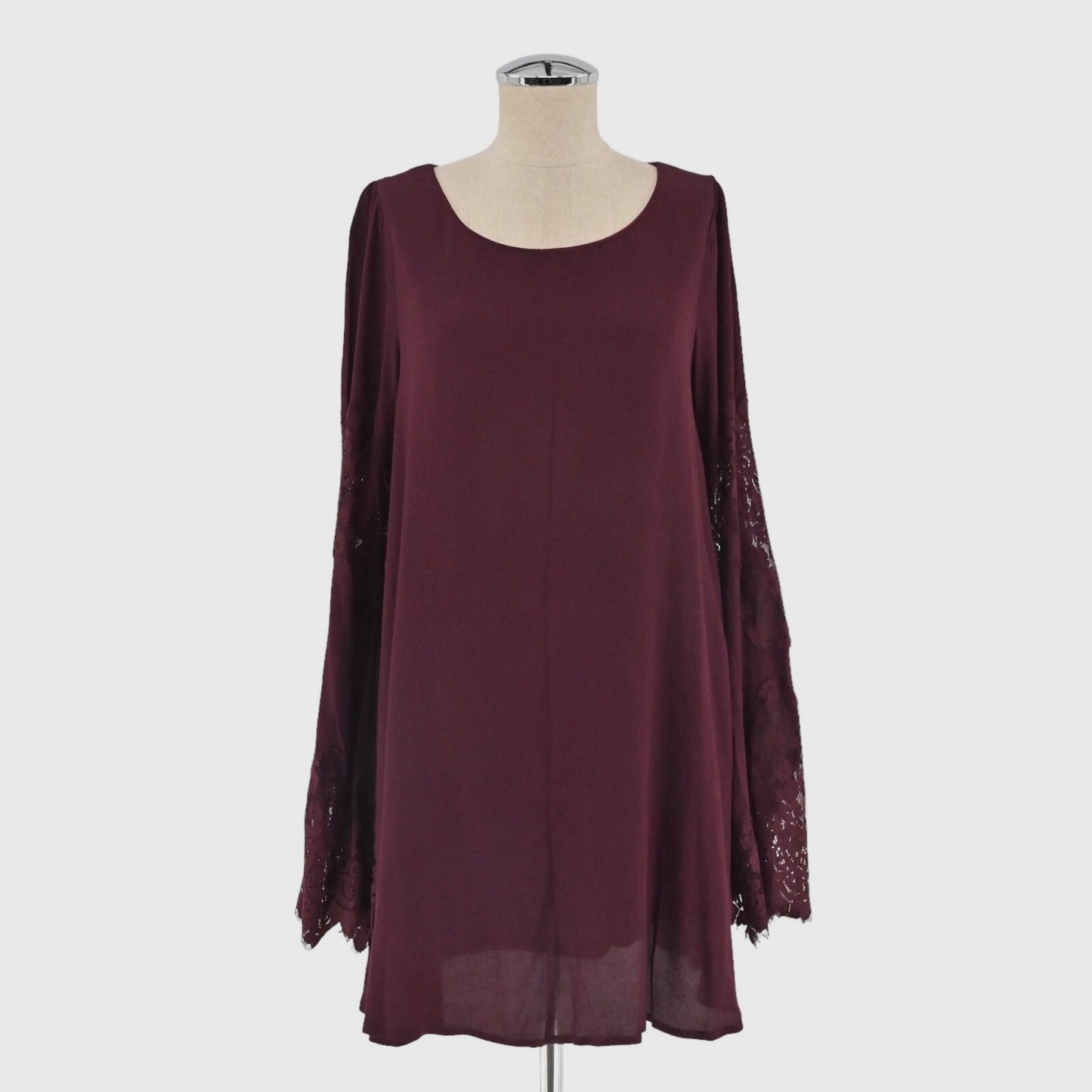 ALTAR'D STATE Boho Bell Sleeve Dress Sz L Shift Burgundy Floral Lace Whimsigoth