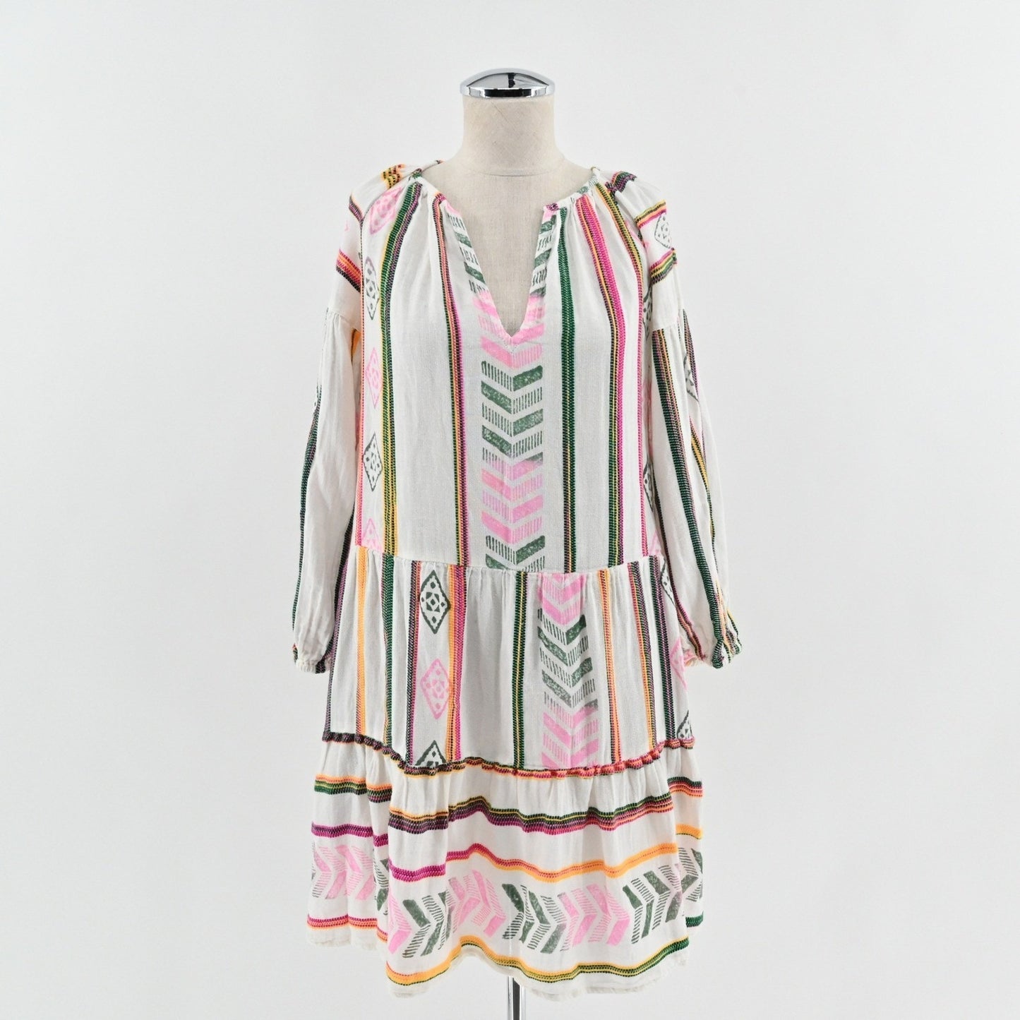 Velvet Graham Spencer Jade Dress M Colorful Embroidered Tiered Bohemian Cotton