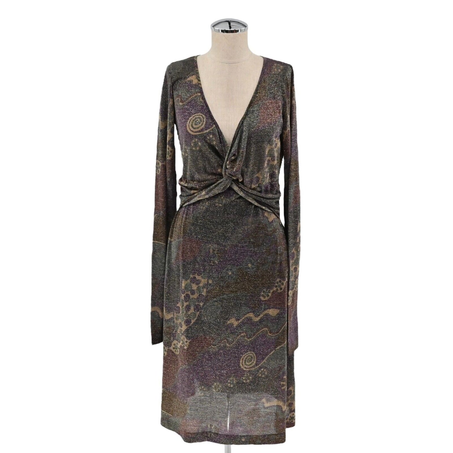 MALIPARMI Dress Womens Sz 46 US M Abito Jersey Wool Metallic Abstract Multi NEW