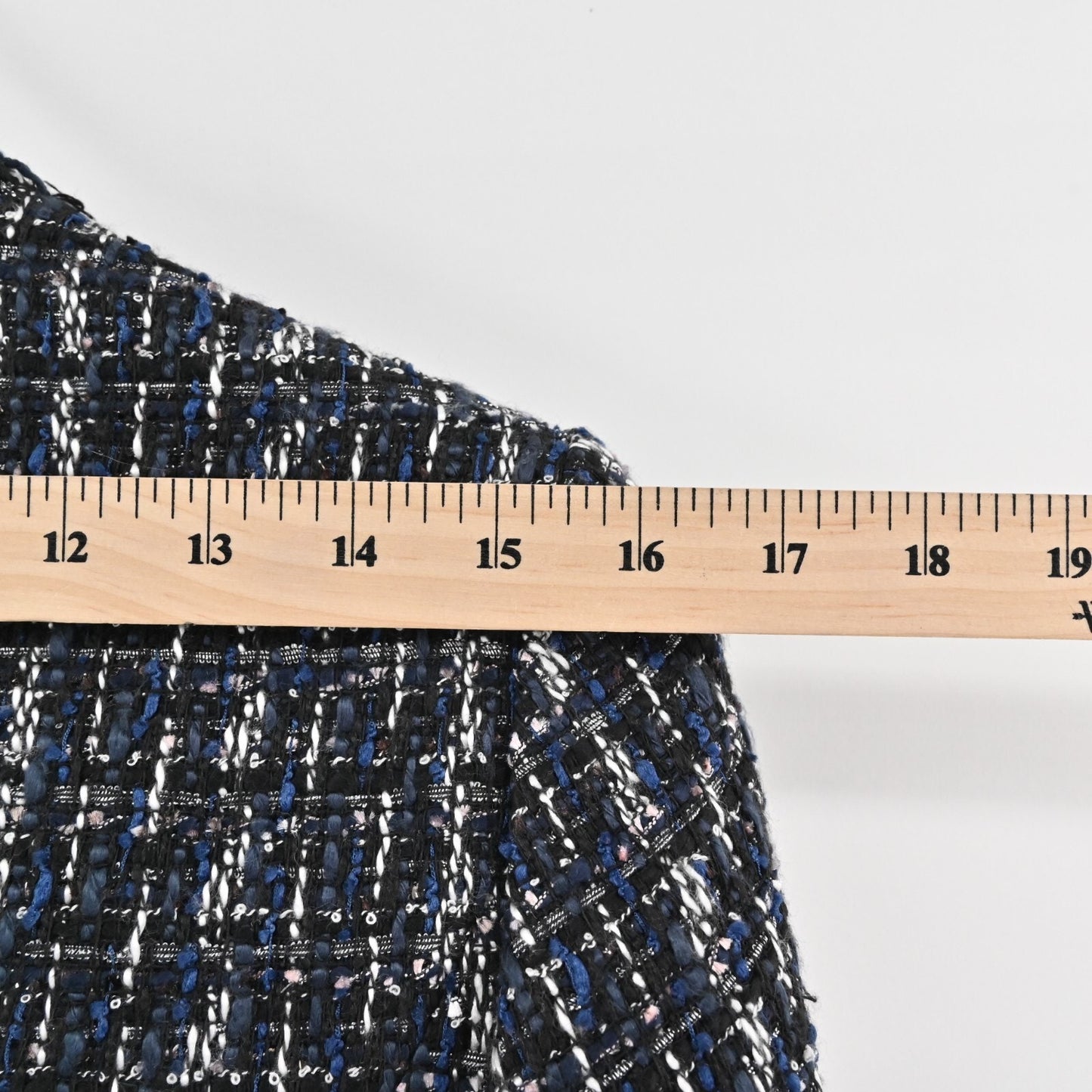 WHBM Blazer Womens Size S Tweed Navy Black Beaded Pearl Jacket Retro Glam Office