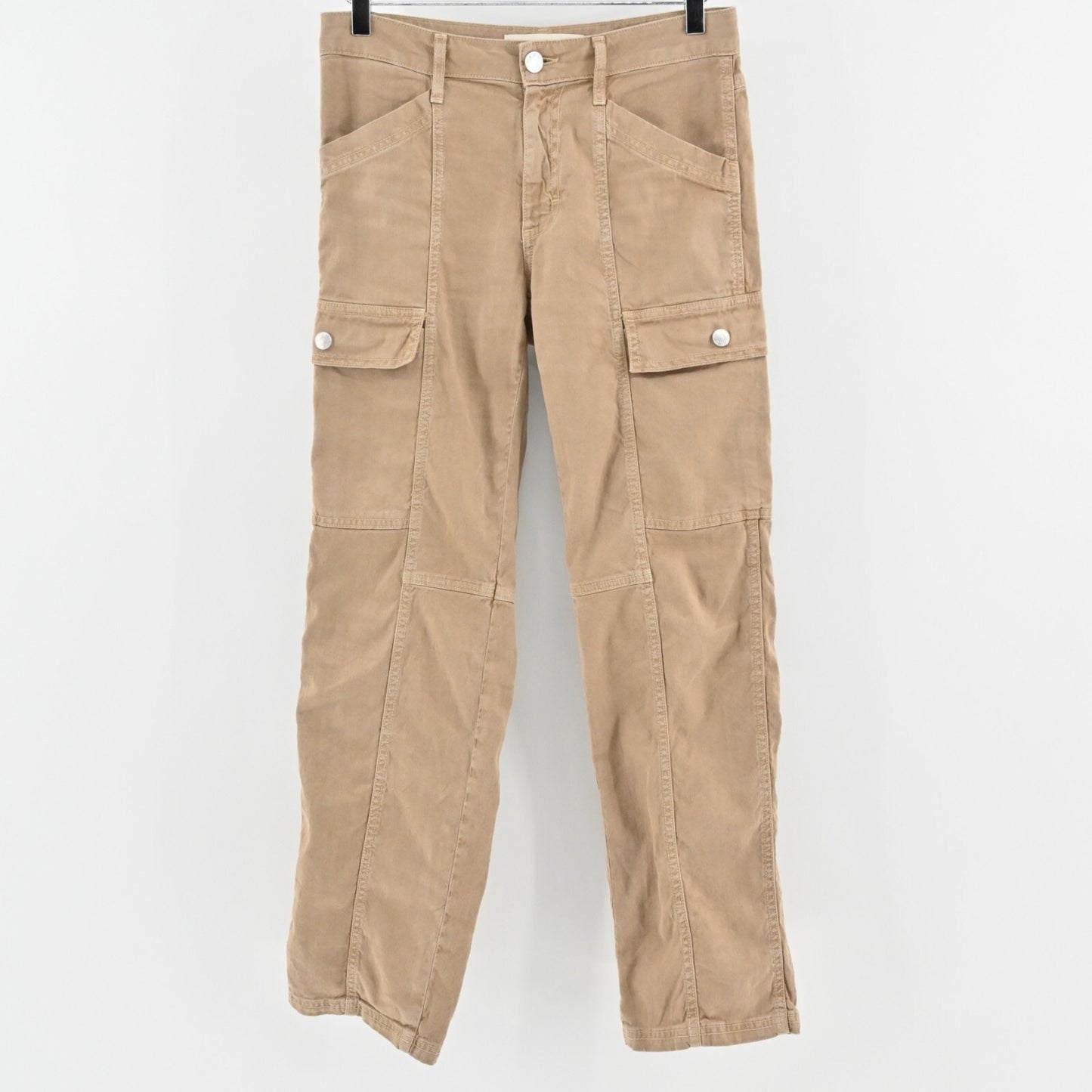 AMO Ellen Womens Pants Size 25 Straight Cargo Pocket Trouser Tan Linen Blend