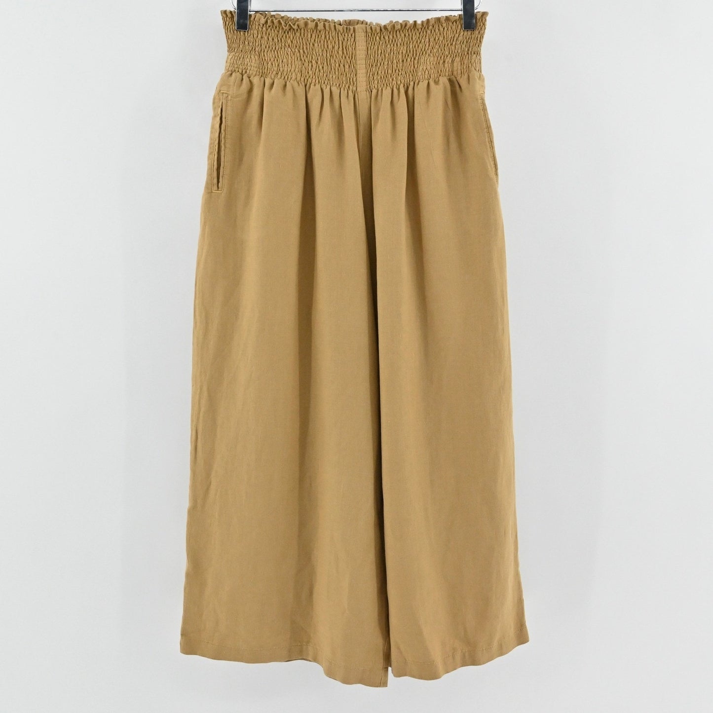 Wrap London Womens Wide Leg Linen Smocked Pants Size 14 Trousers Granola Girl