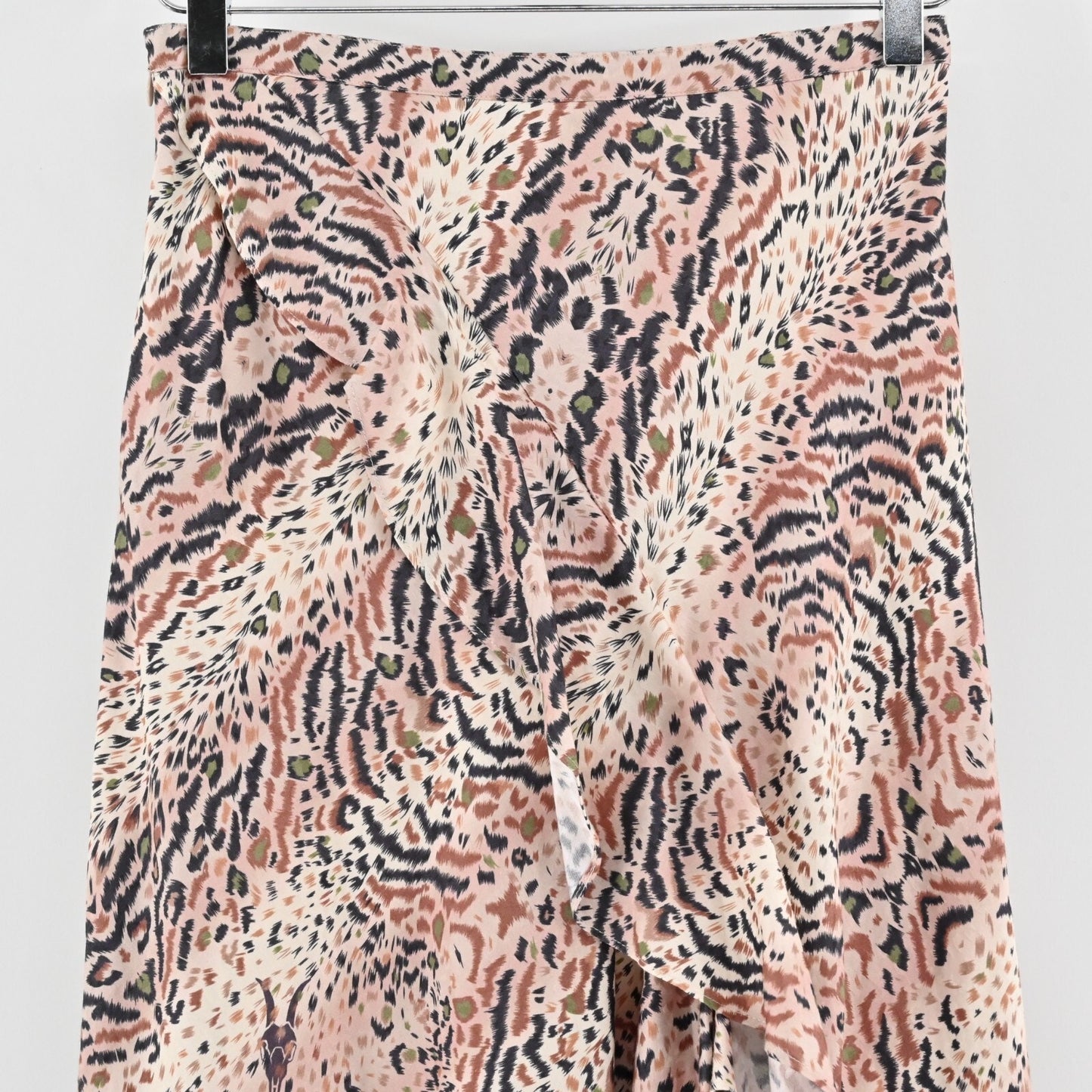 ALLSAINTS Skirt Size 4 Raya Arietta Animal Print Multi Ruffled Asymmetric Hem