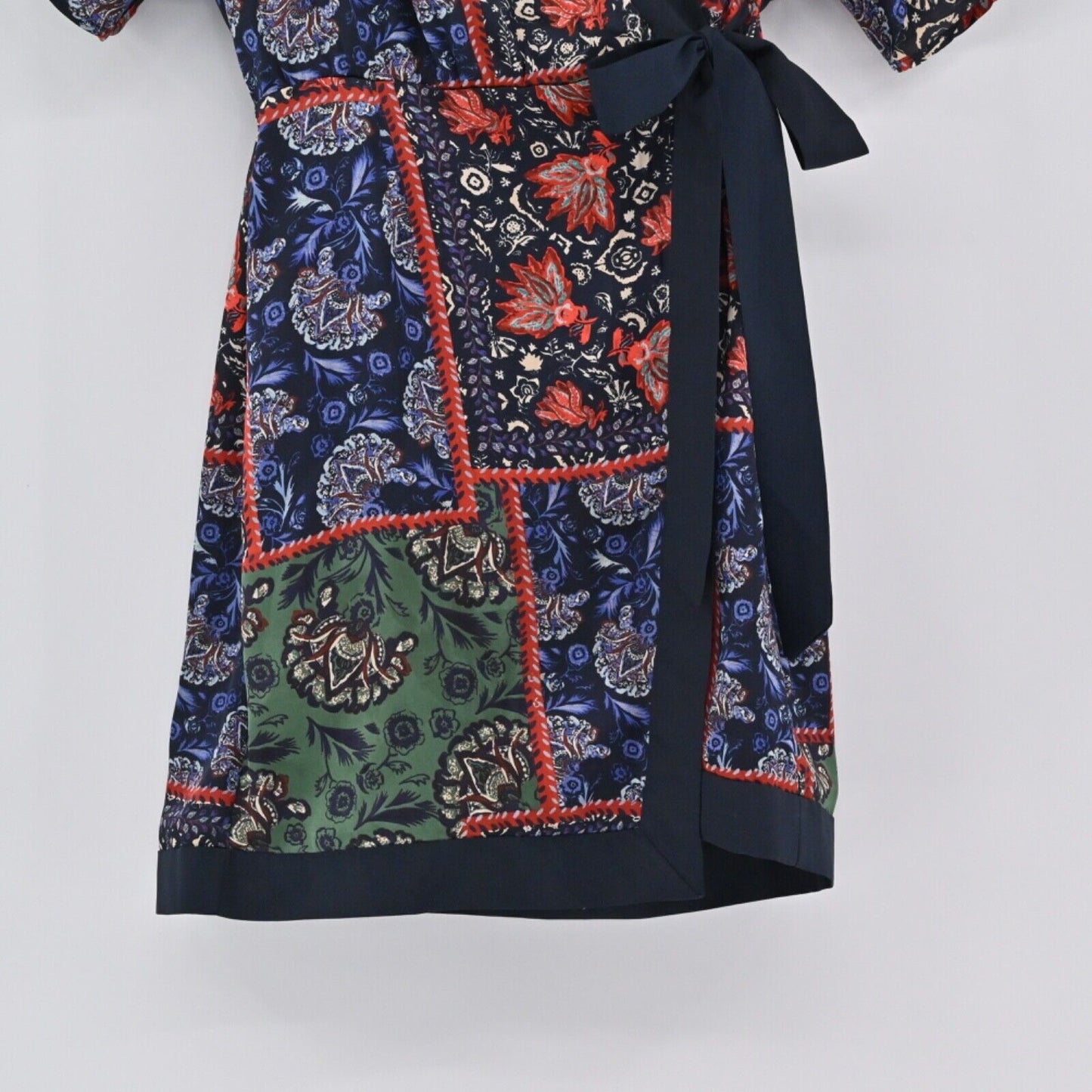 ZARA Dress Womens Sz Small Floral Wrap Mini Patchwork Boho Kimono Dolman Sleeve