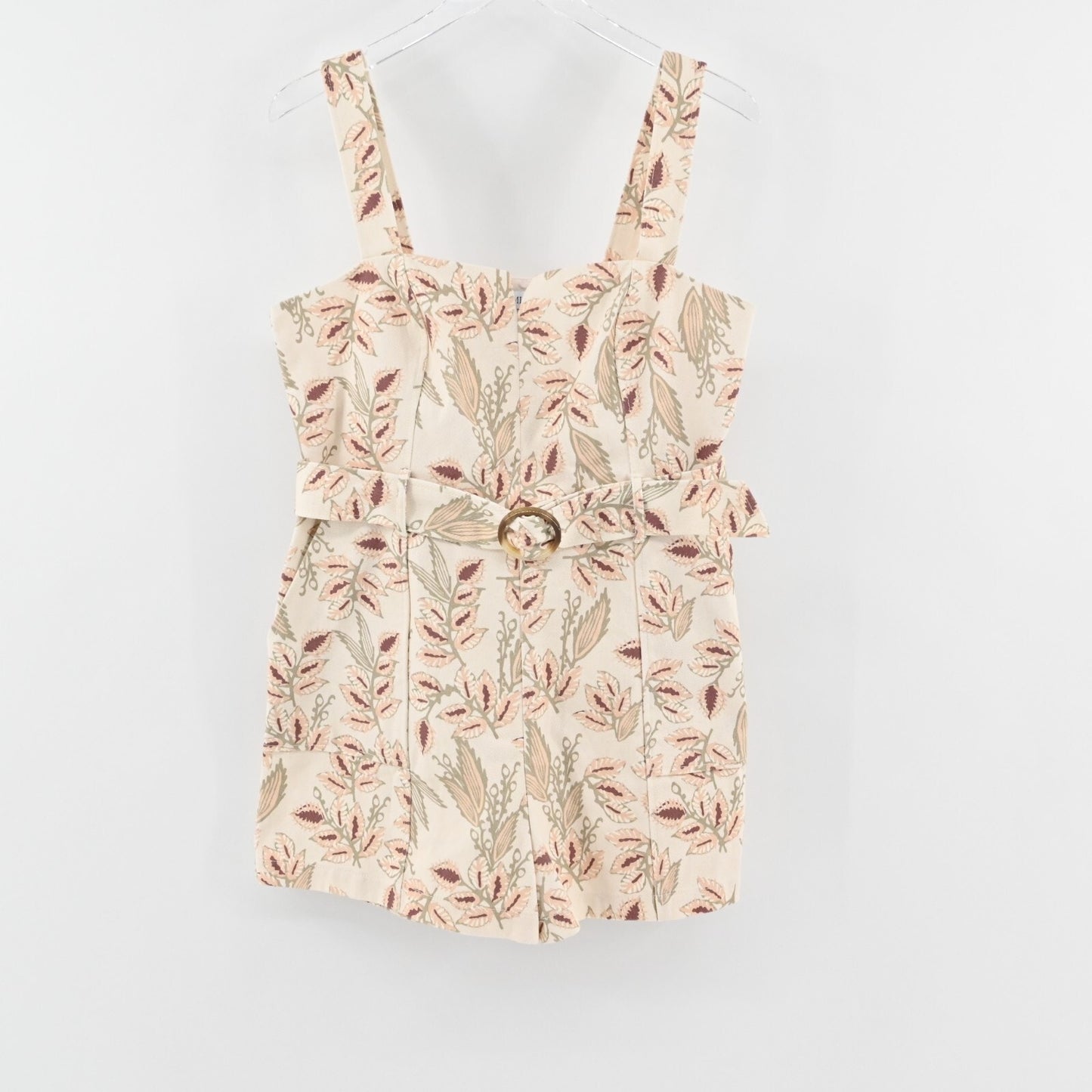 INTERMIX Womens Stefania Romper Size 12 Floral Print Belted Sleeveless Cream