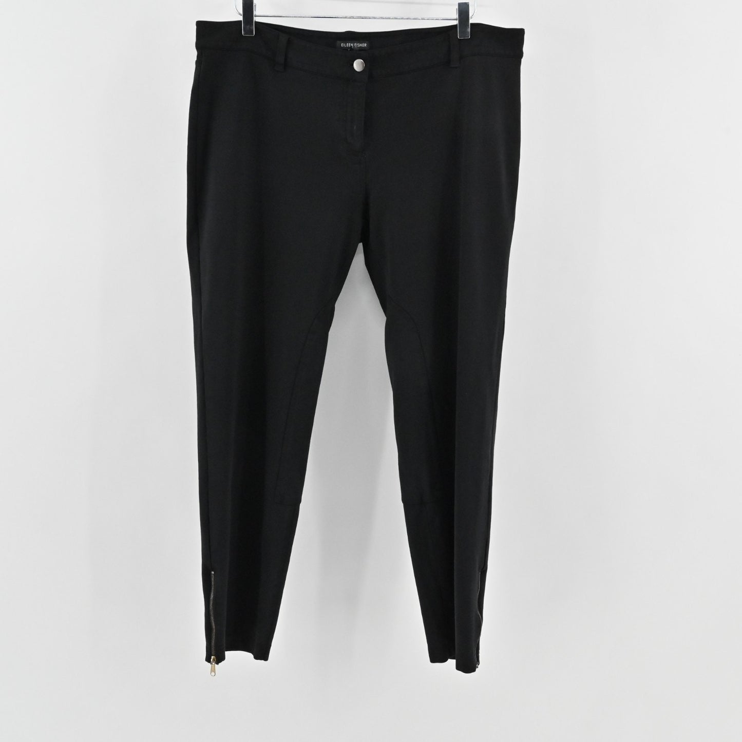Eileen Fisher Womens Zip Ankle Pants Size L Black Skinny Leg Casual Stretch