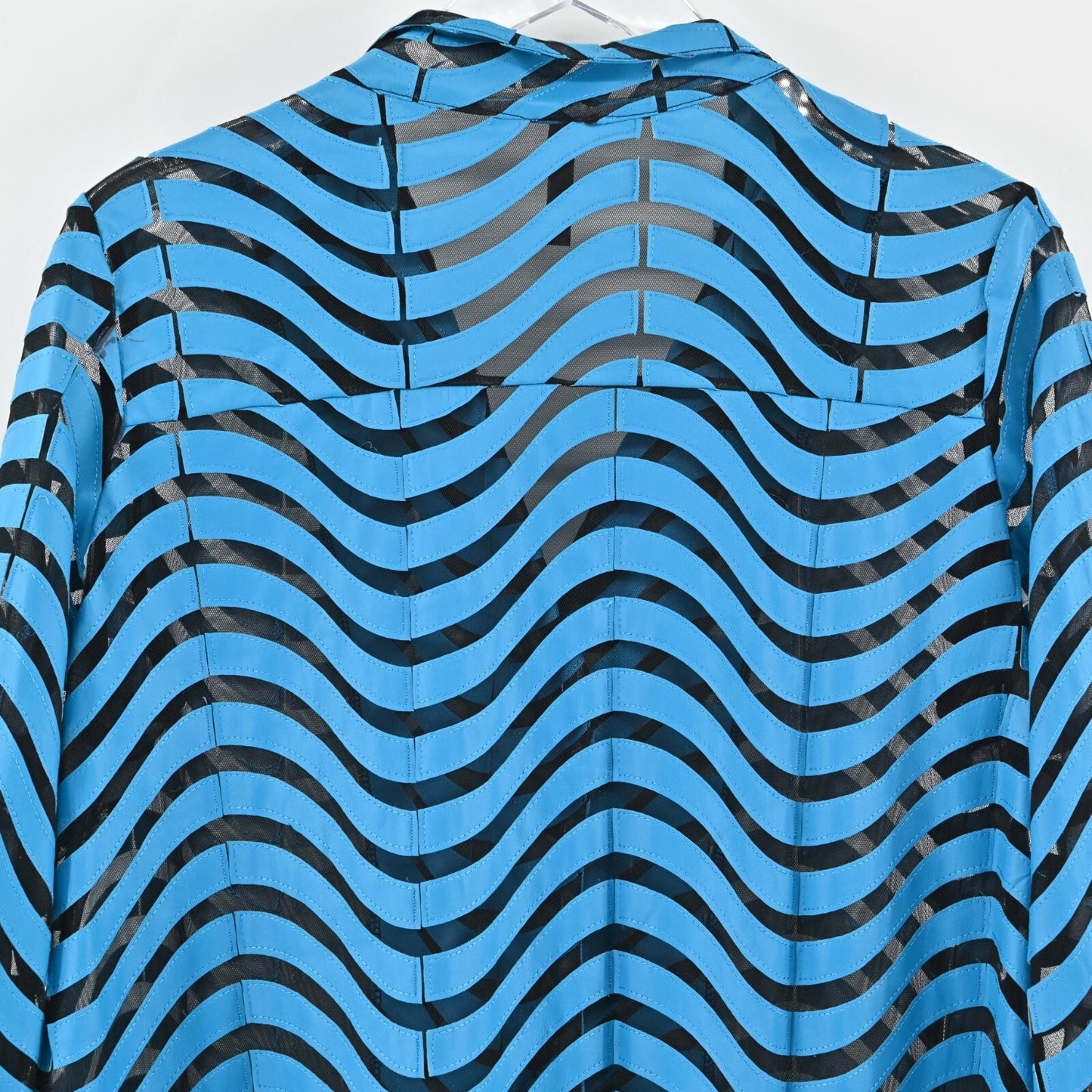 IC by CONNIE K Textured Jacket Womens Size M Blue Black Mesh Wavy Stripe Retro