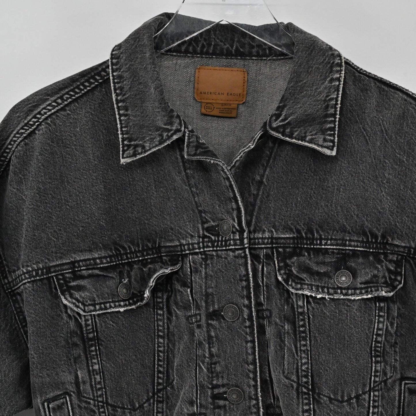 AMERICAN EAGLE Jacket Womens Size Small Black Wash Long Sleeve Cropped Denim