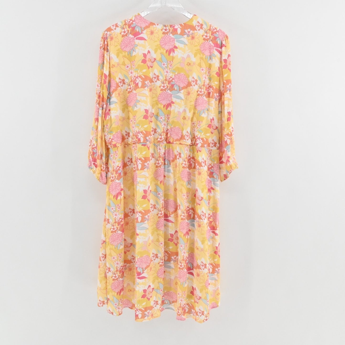 TORRID Dress Size 2X Peach Floral Print Gauze Hi-Lo VNeck Shirred Embroidery