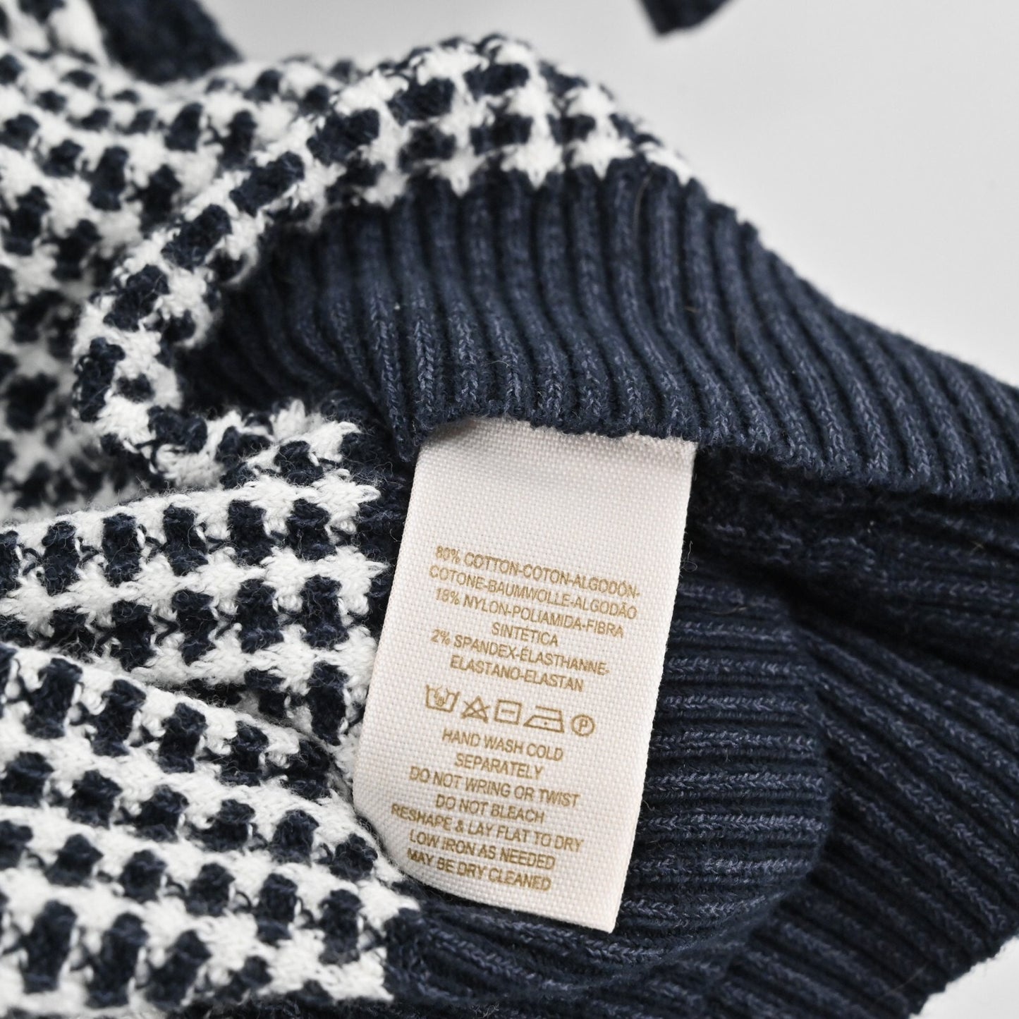 FREE PEOPLE Womens Hooded Sweater Size S Navy Blue White Cotton Knit Fitted Top
