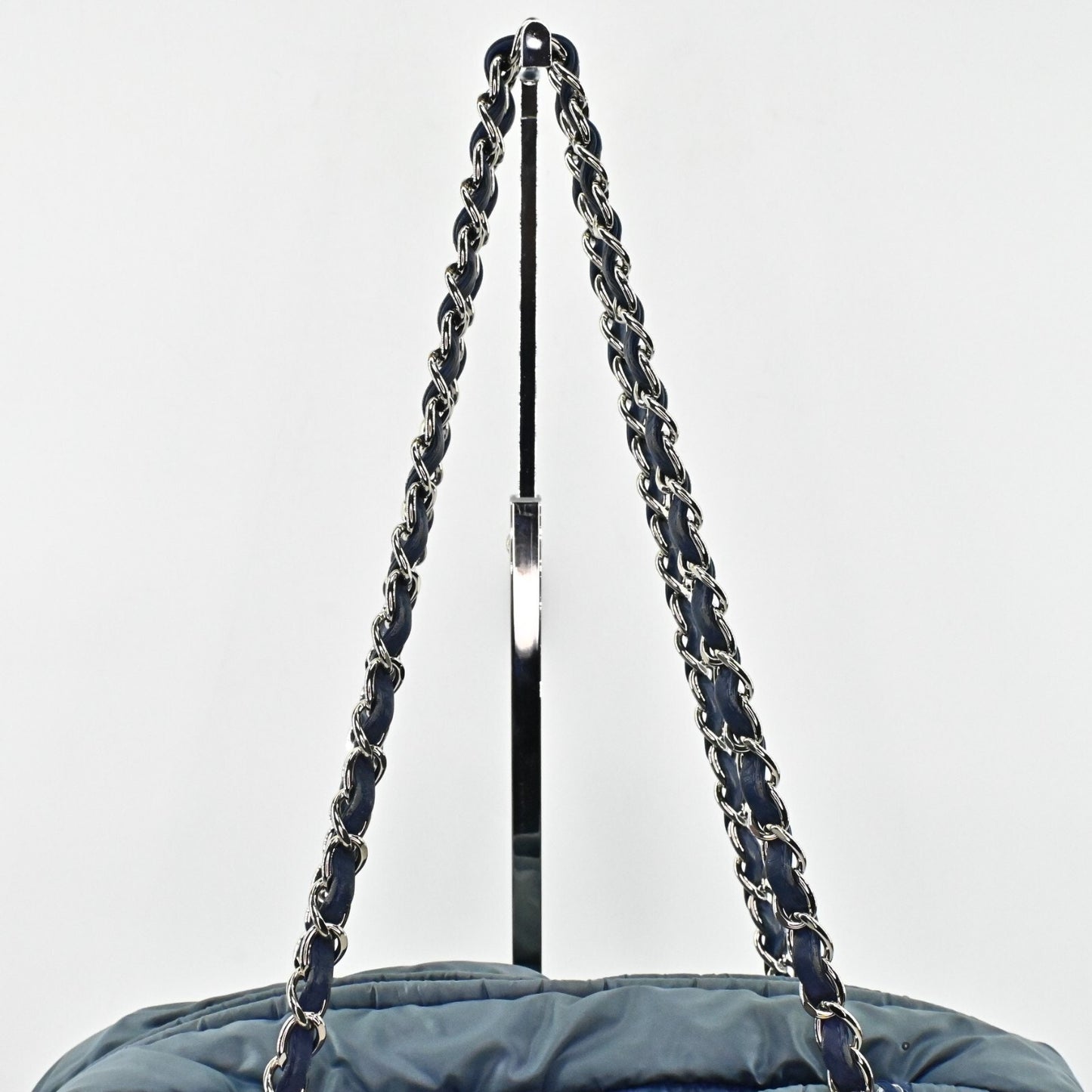 CHANEL Shoulder Bag Byzance Tweed On Stitch Blue Nylon Quilted Chain Strap