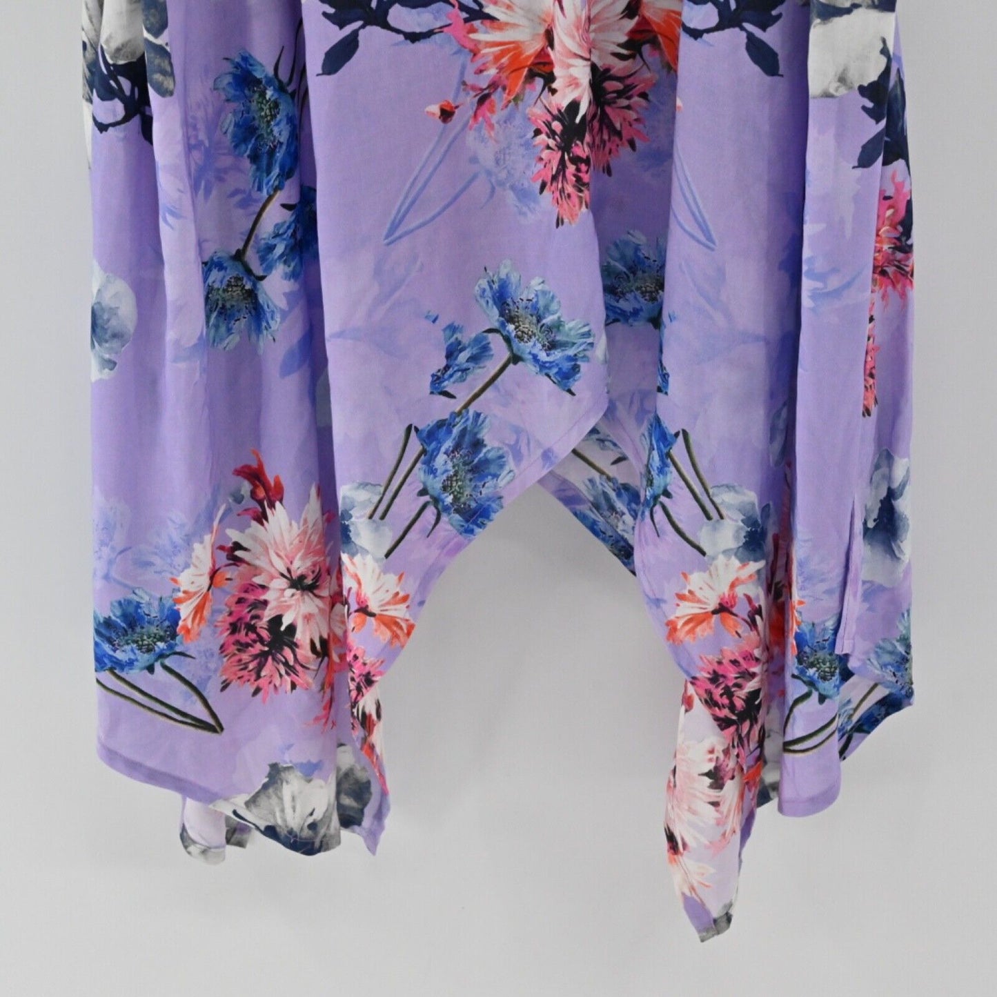 TOLANI Dress Womens Size XS Purple Floral Wide Strap Vneck Asymmetric Midi NEW