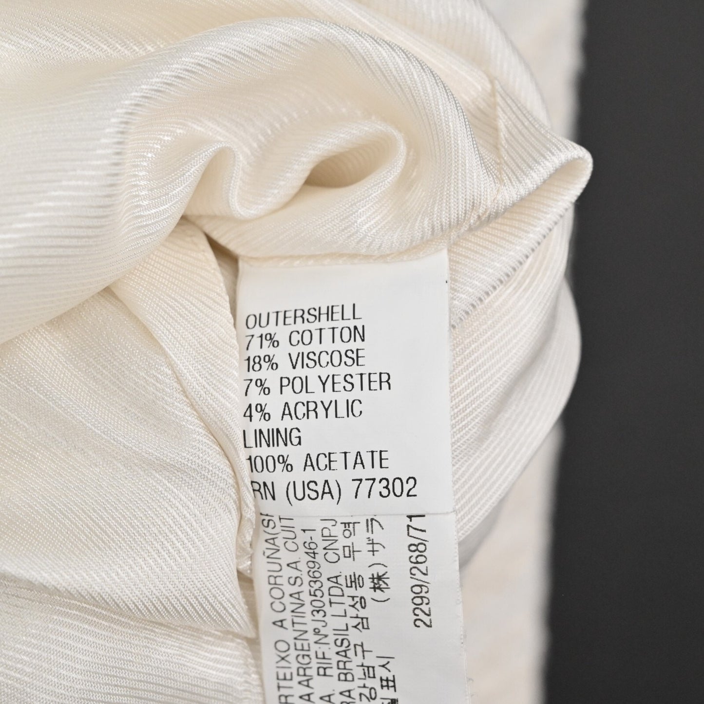 ZARA Womens Tweed Blazer Size S Cream Button Zip Pocket Single Breasted Jacket