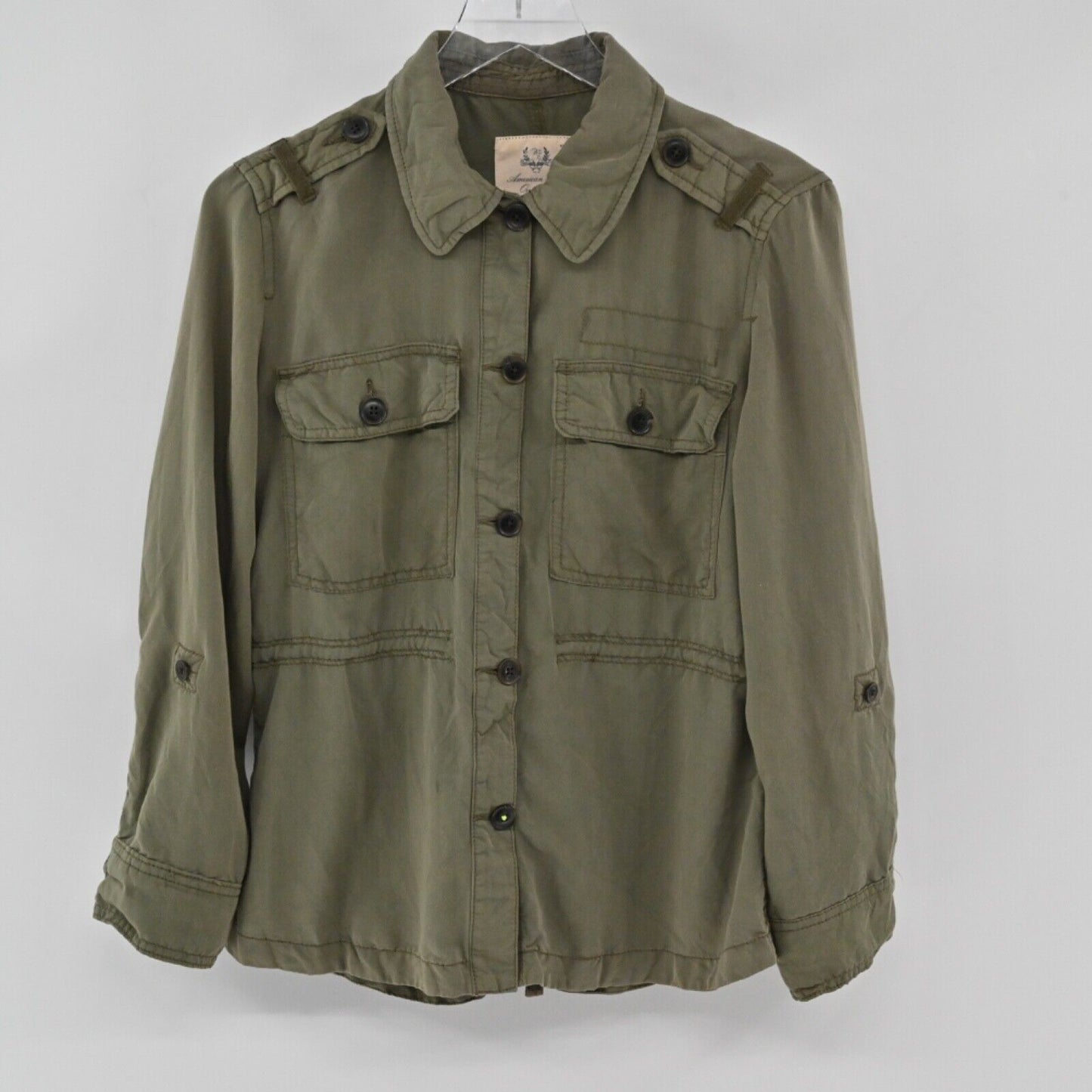 AMERICAN EAGLE Jacket Womens Sz S Army Green Button Front Military Utility Boho