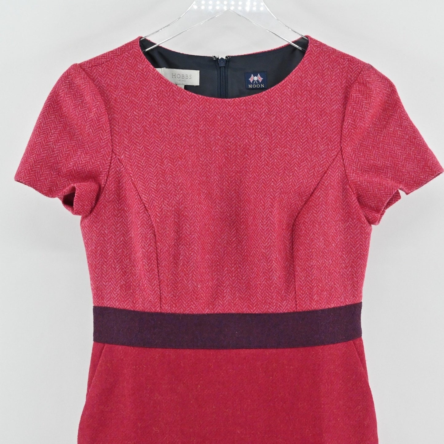 Hobbs London Womens Wool Short Sleeve Dress Size 4 Red Pink Classic Workwear