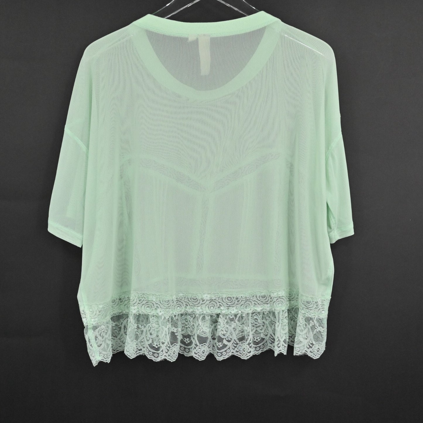 ANTHROPOLOGIE Green Lace Trim Top Womens Size L Dolan Sheer Oversize Boho Blouse