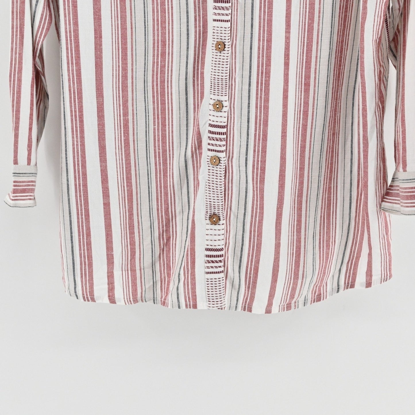 Soft Surroundings Womens Repose Berry Stripe Beaded Tunic Sz XL Boho Button Top