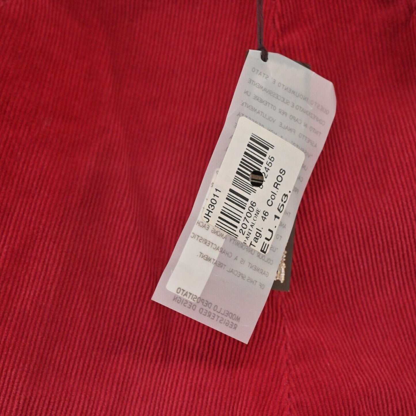 MALIPARMI Pants Womens Size 46 US L Corduroy Rose Red Trousers Retro Italy NEW