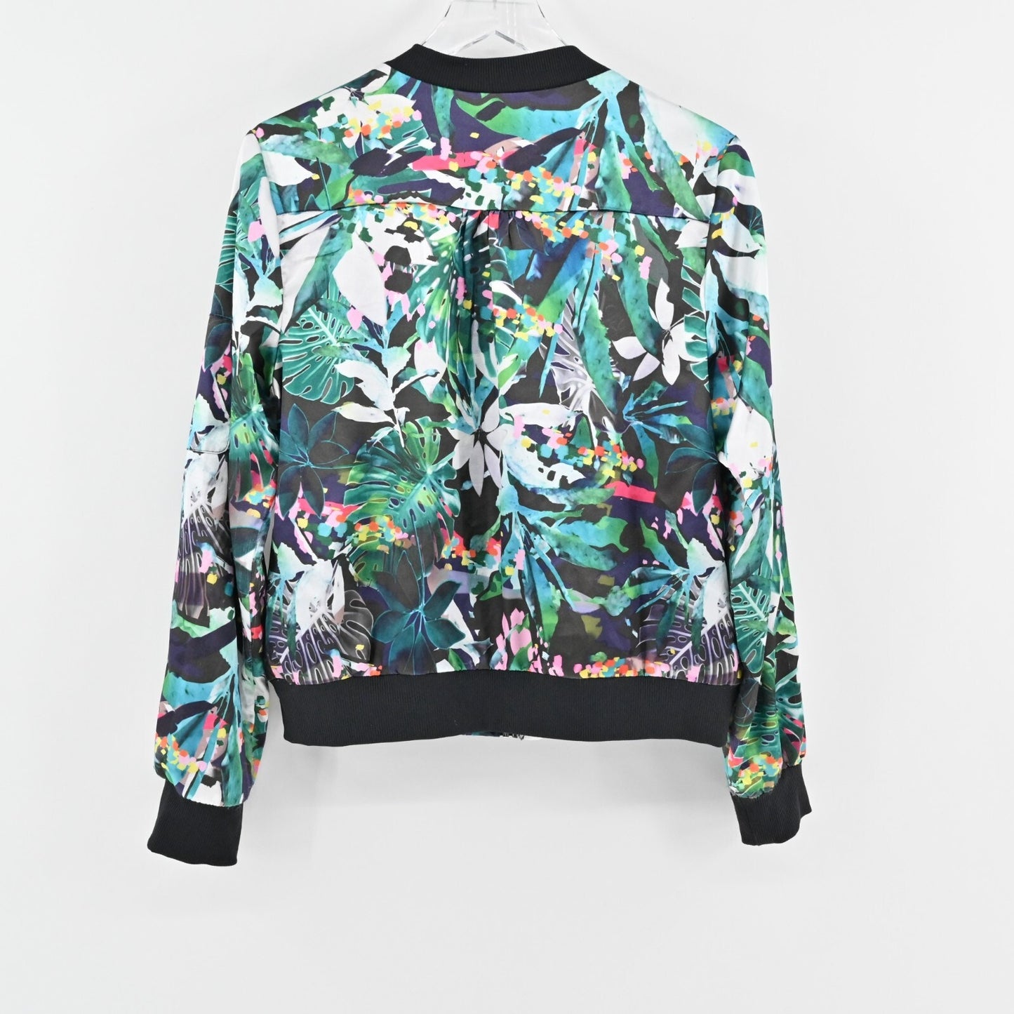 X by GOTTEX Jacket Womens Size L Multi Tropical Punch Print Bomber Activewear