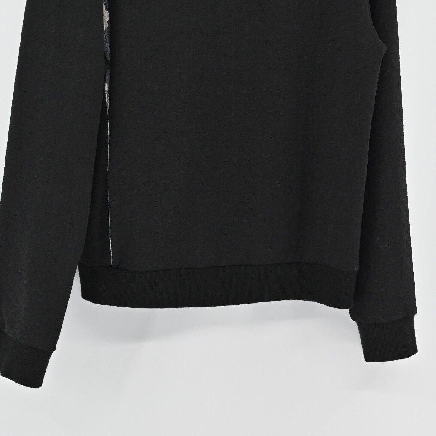 SAKU New York Sweatshirt Womens Sz M Black Ivory Floral Lace Textured Minimalist
