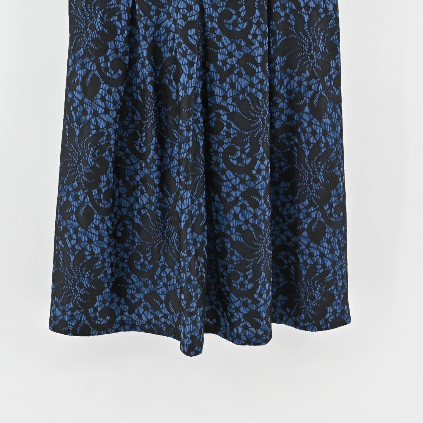 Vtg NEIMAN MARCUS Dress Size 10 Blue Black Floral Lace Sleeveless Flare Retro
