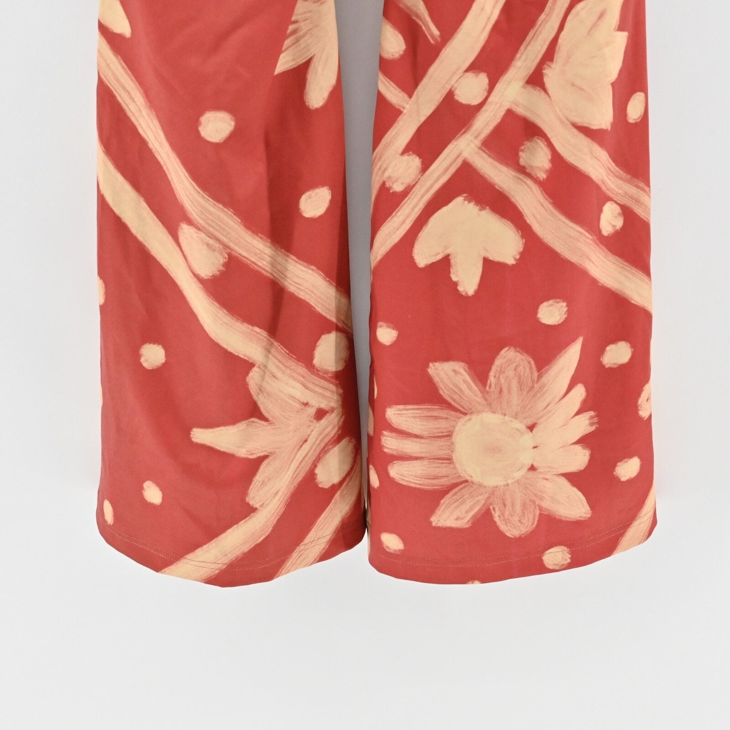 FELIPE DE LA PAVA Womens Flare Pants Sz L Coral Floral High Rise Retro Boho 70s