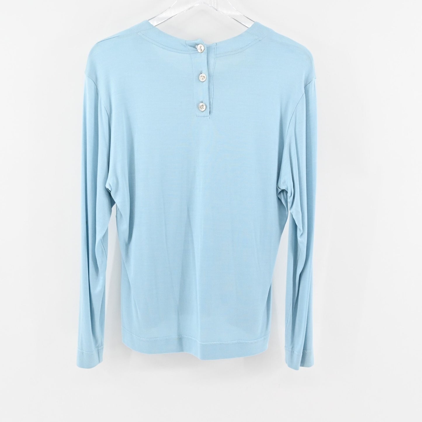 Vtg SALVATORE FERRAGAMO Top Womens Sz L Silk Blue Blouse Minimalist Quiet Luxury