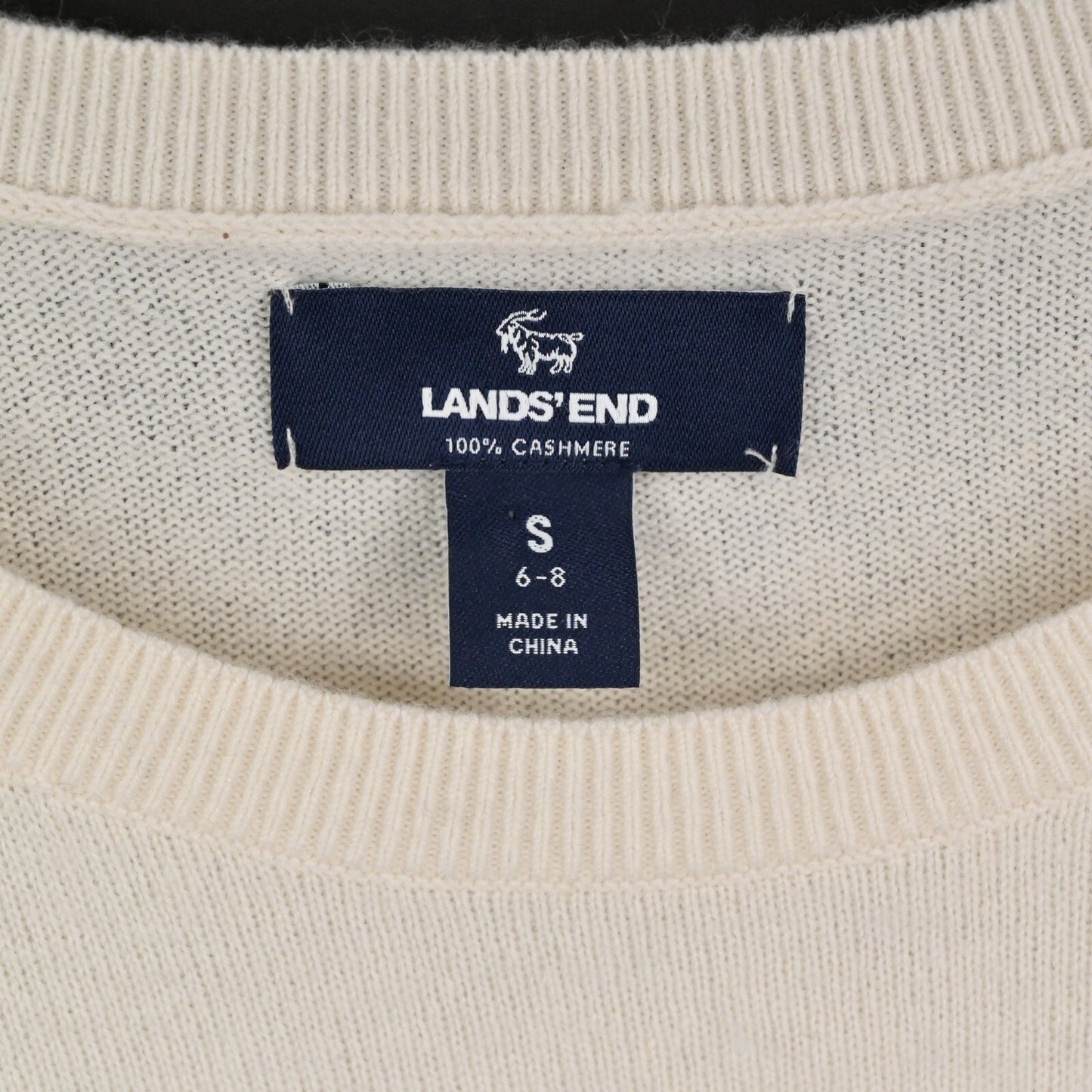 LANDS END Womens Cashmere Sweater Size S Cream Knit Crew Neckline Classic Luxury