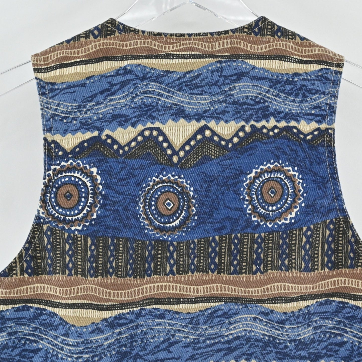 Vtg 80s Womens Western Denim Vest Size M Blue Indie Southwestern Aztec Festival