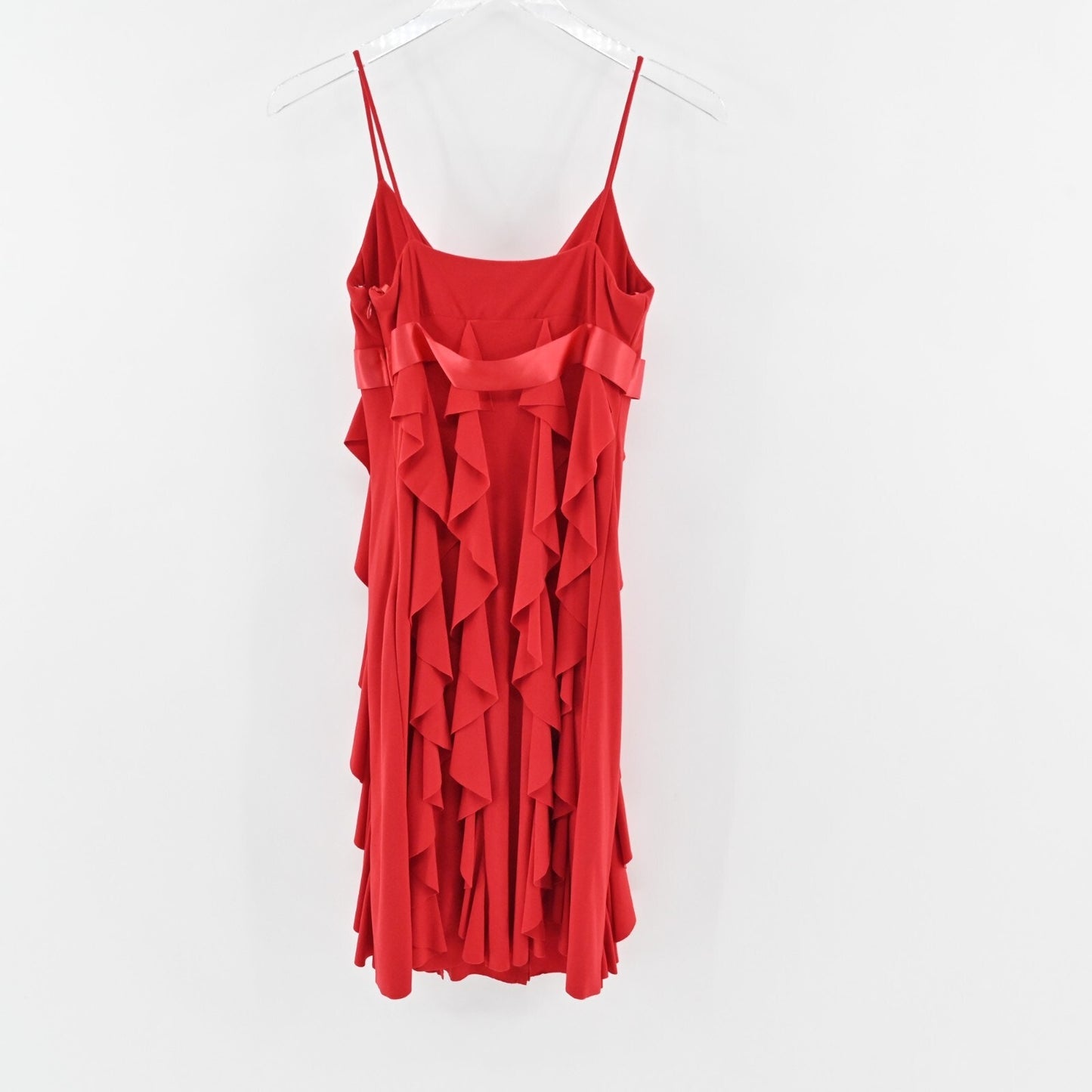 Vtg CACHE Dress Size 6 Red Babydoll Bow Flowy Ruffle Stretch Mini Sleeveless Y2k