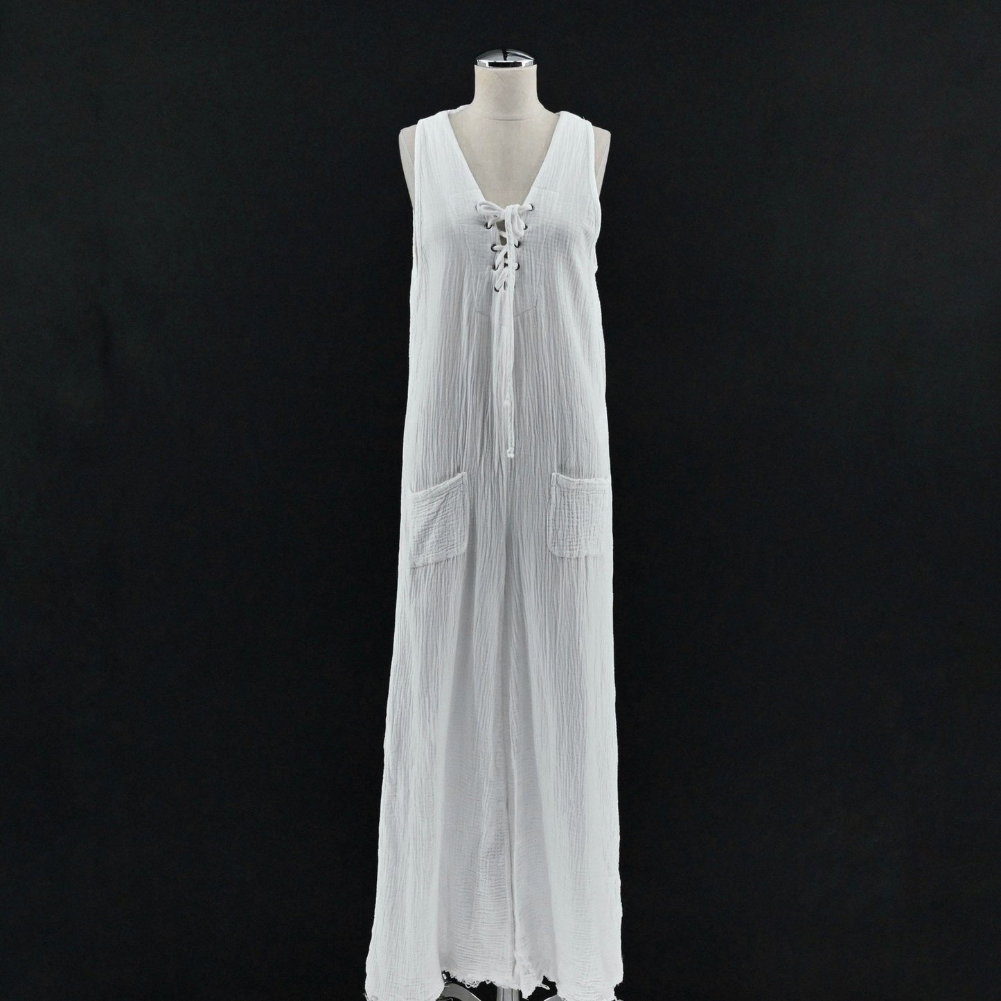 ONE TEASPOON Womens Luxe Gauze Jumpsuit Size S White Wide Leg Cotton Lace Up