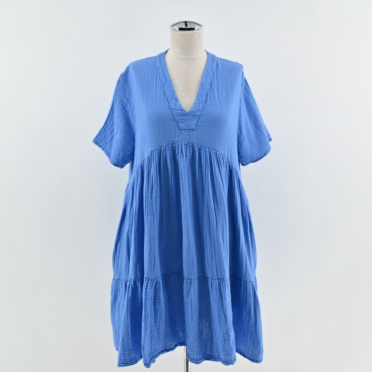 9 Seed Womens Cotton Tiered Mini Dress Size PS Blue Resort Bohemian Vacation