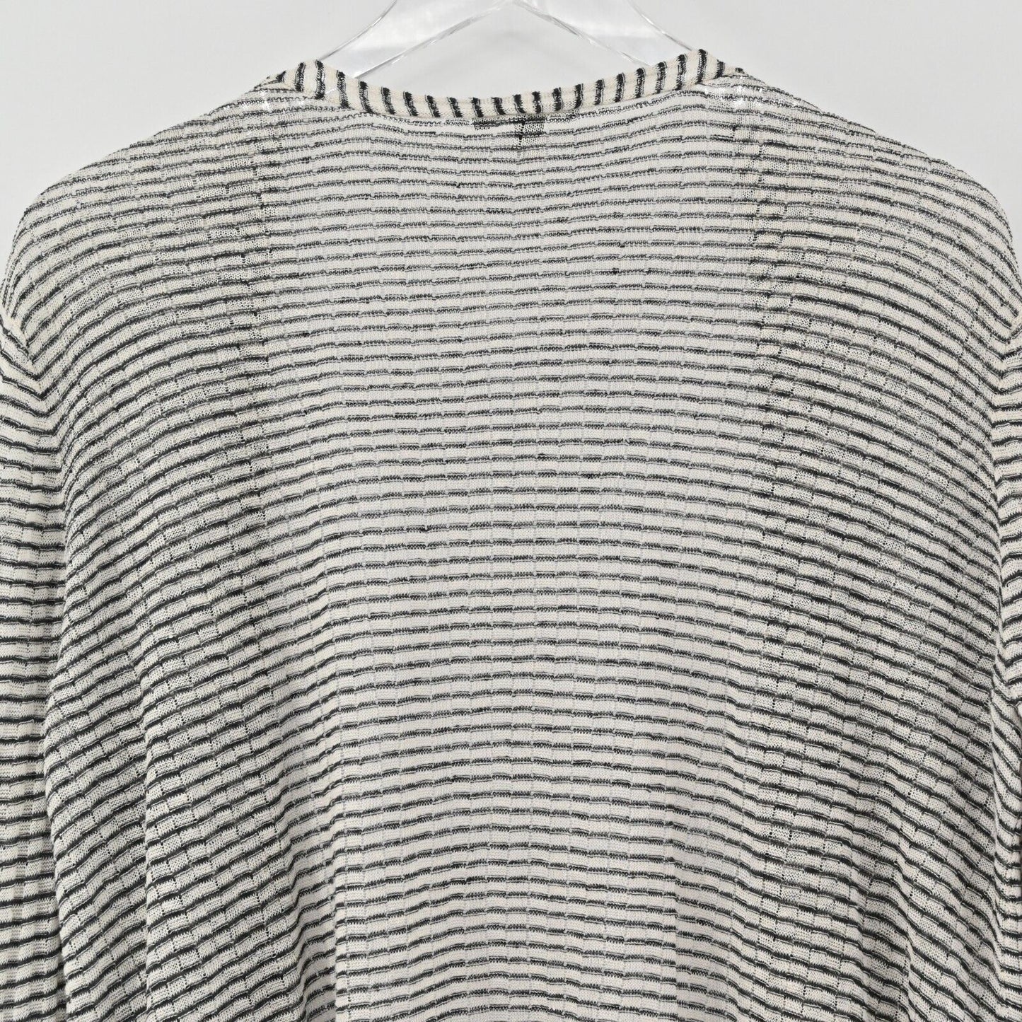 EILEEN FISHER Cardigan Womens Sz M Fine Organic Linen Crepe Knit Sweater Stripe