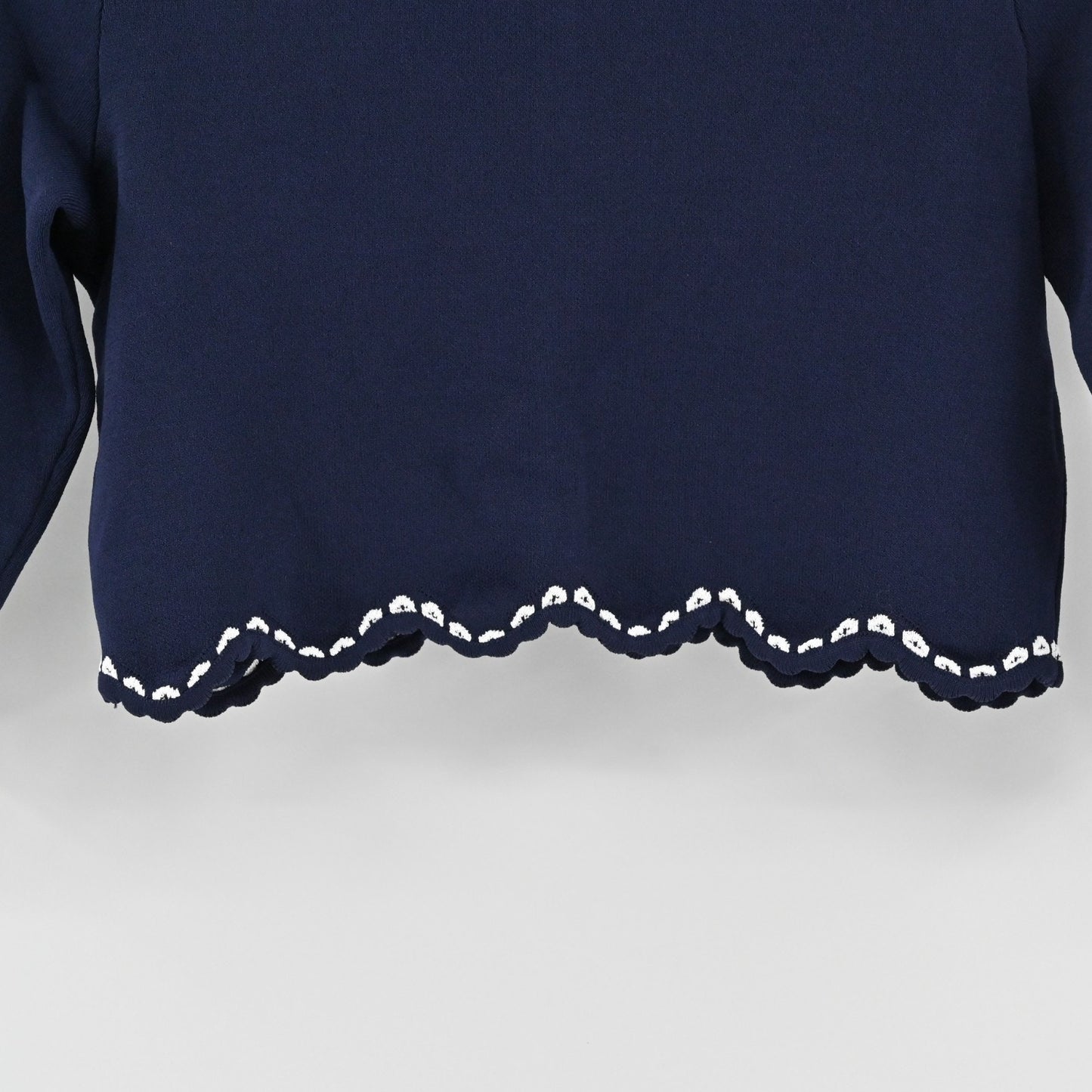 Shoshanna Womens Cardigan Sweater Sz S Navy Blue White Trim Scalloped Knit Crop